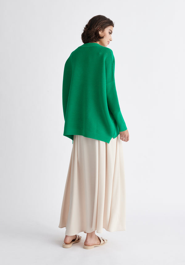 Paisie V-Neck Ribbed Jumper in Green Back
