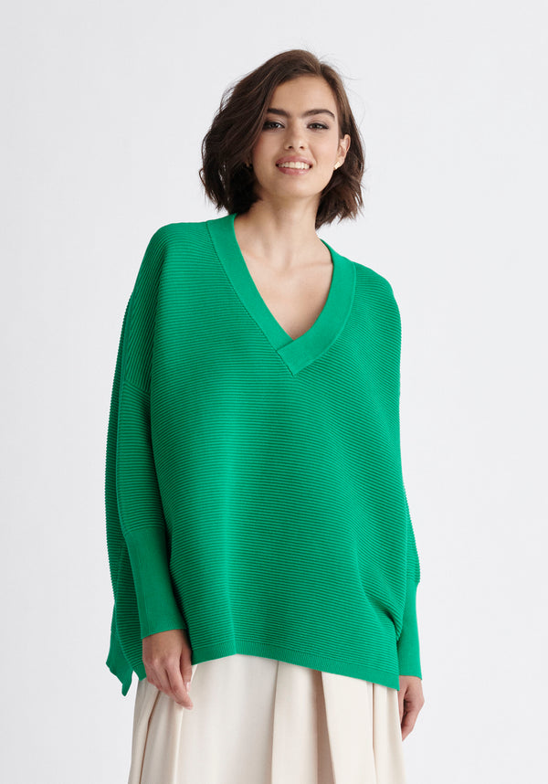 Paisie V-Neck Ribbed Jumper in Green