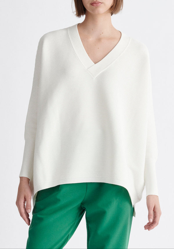 Paisie V-Neck Ribbed Jumper in White
