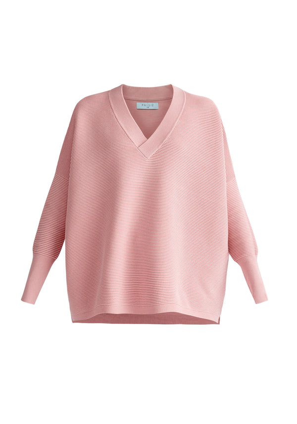 Paisie V-Neck Ribbed Jumper in Pink