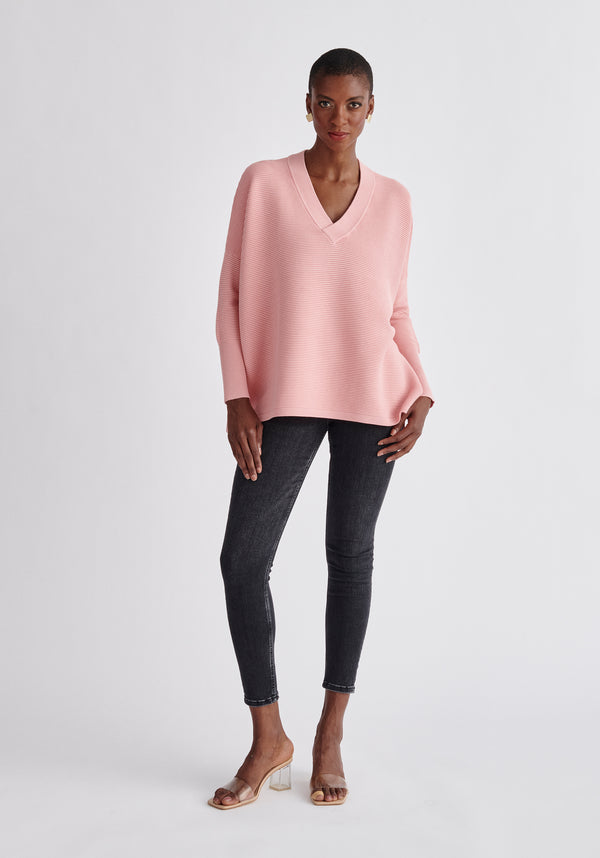Paisie V-Neck Ribbed Jumper in Pink