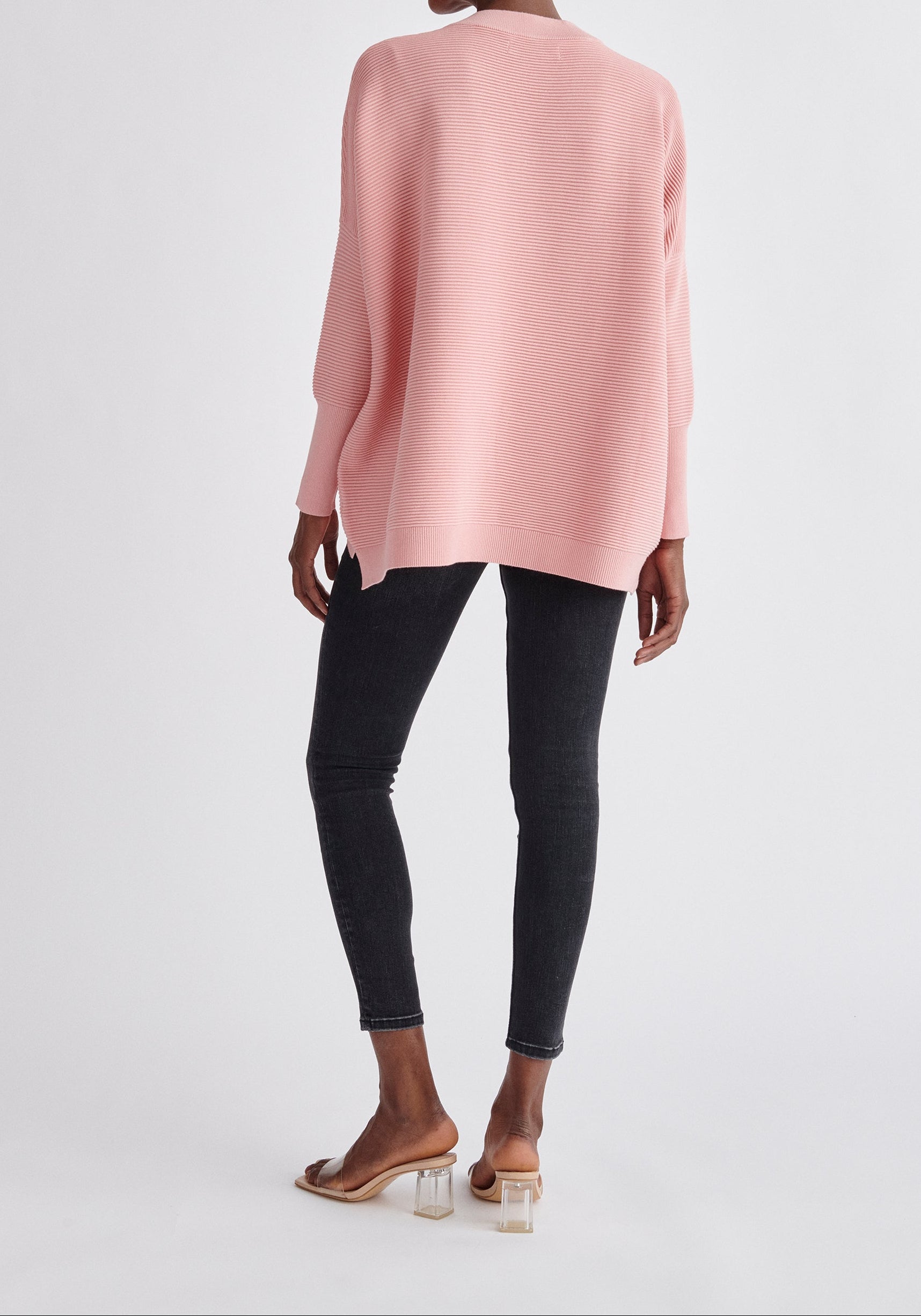 Paisie V-Neck Ribbed Jumper in Pink Back