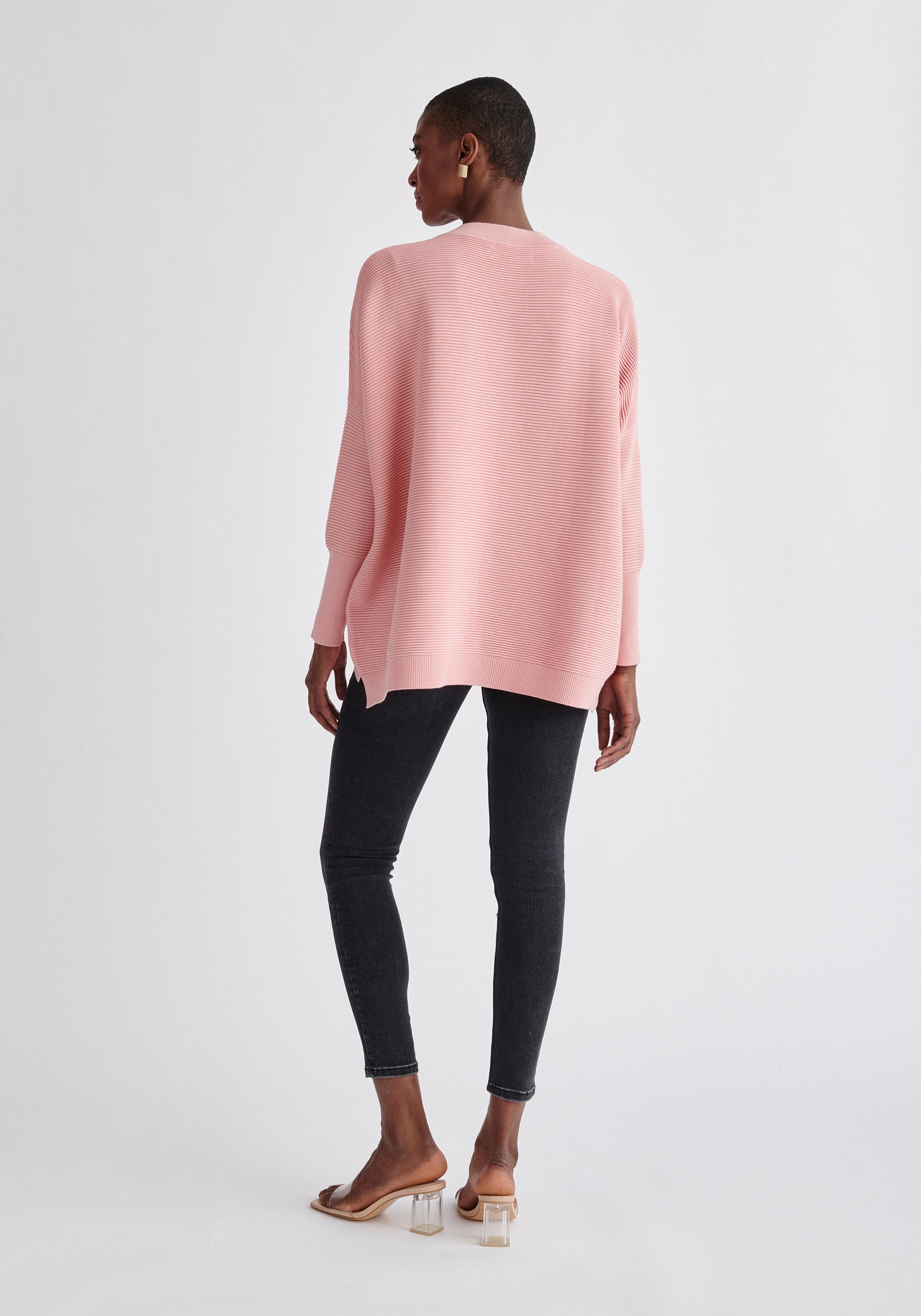 Paisie V-Neck Ribbed Jumper in Pink Back
