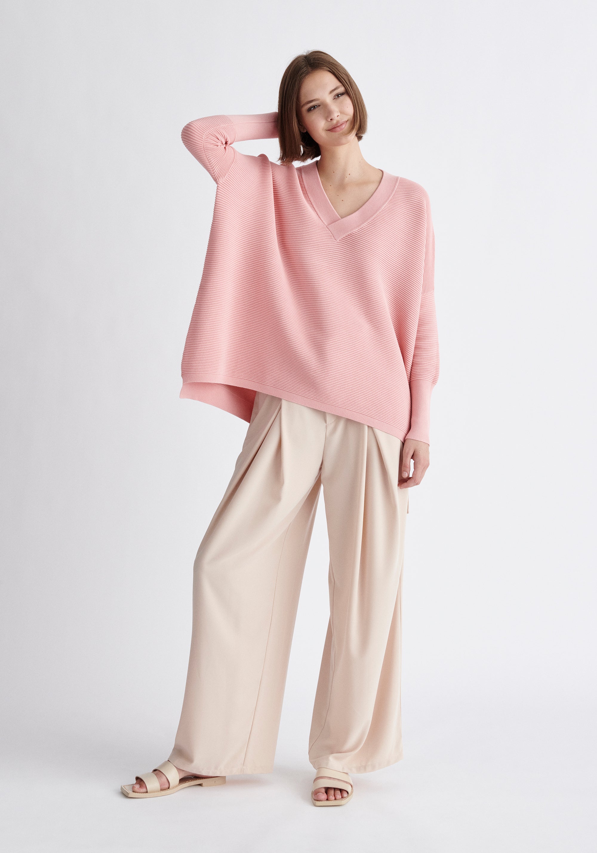 Paisie V-Neck Ribbed Jumper in Pink