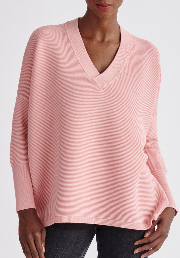 Paisie V-Neck Ribbed Jumper in Pink Close Up