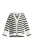 Paisie Striped Ribbed Cardigan in Black and White Cut Out