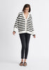 Paisie Striped Ribbed Cardigan in Black and White