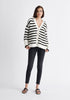 Paisie Striped Ribbed Cardigan in Black and White