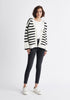 Paisie Striped Ribbed Cardigan in Black and White