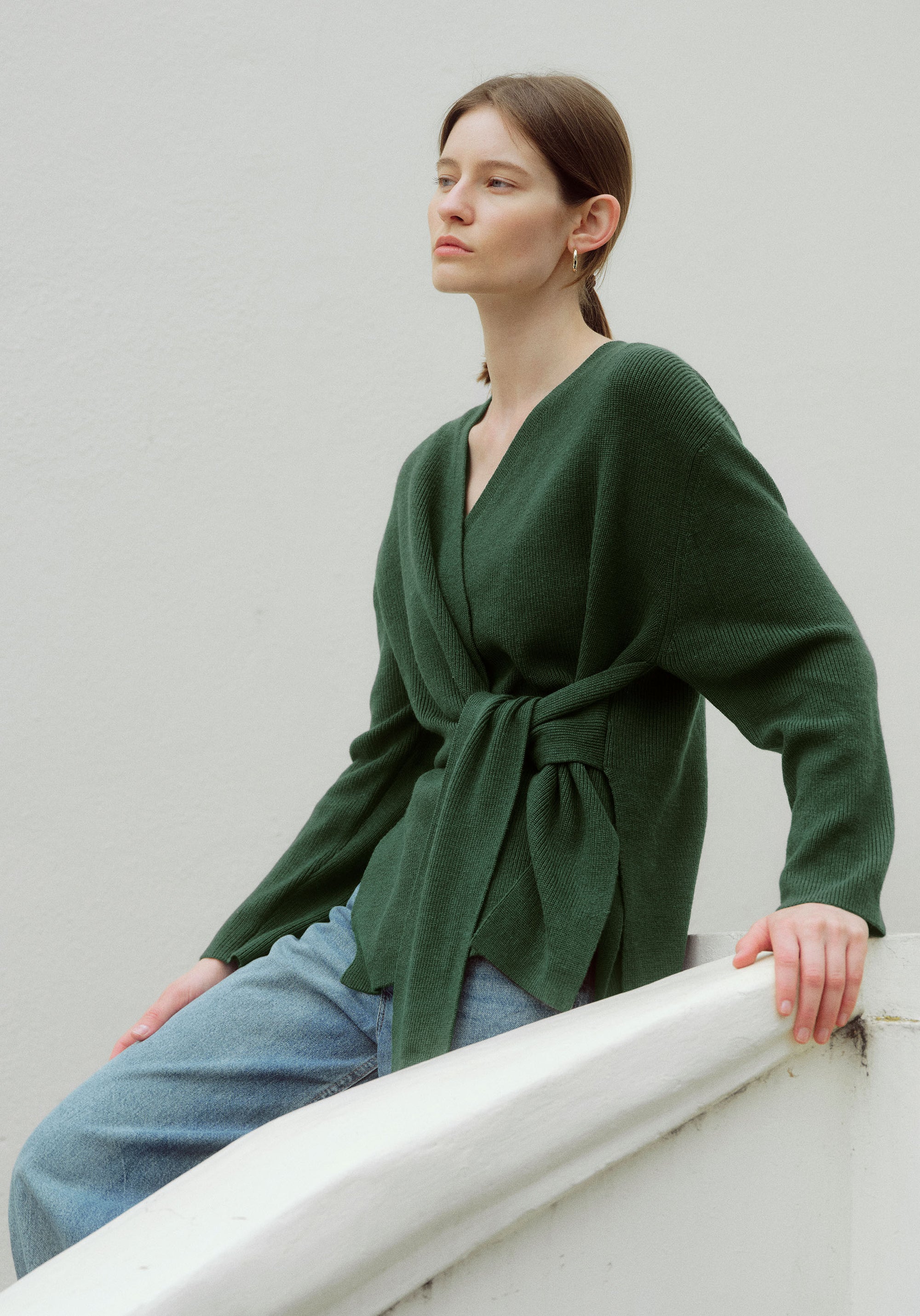 Wrap Side Tie Knit Jumper in Green Photoshoot
