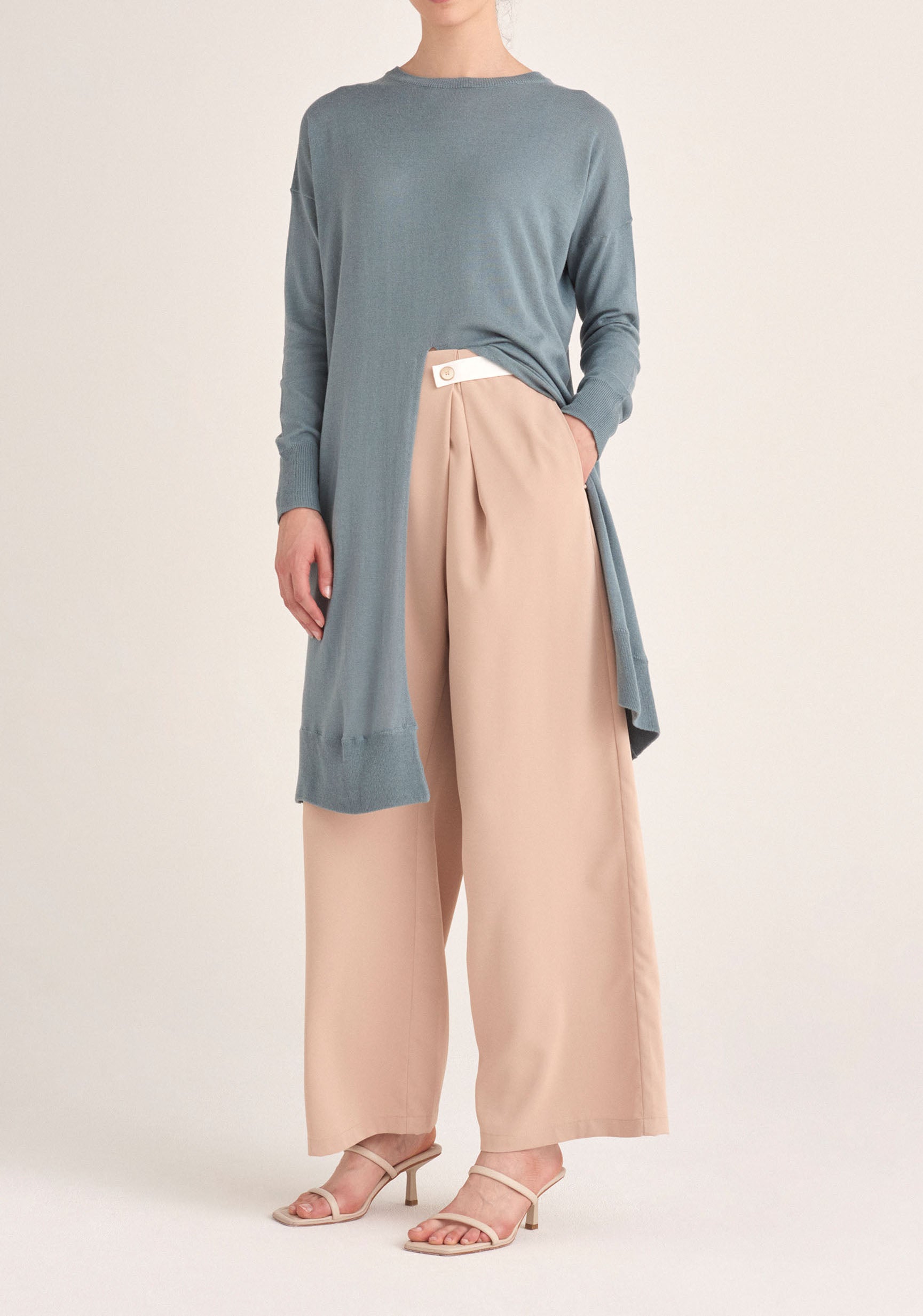 Paisie Knitted Split Top Tunic in Teal