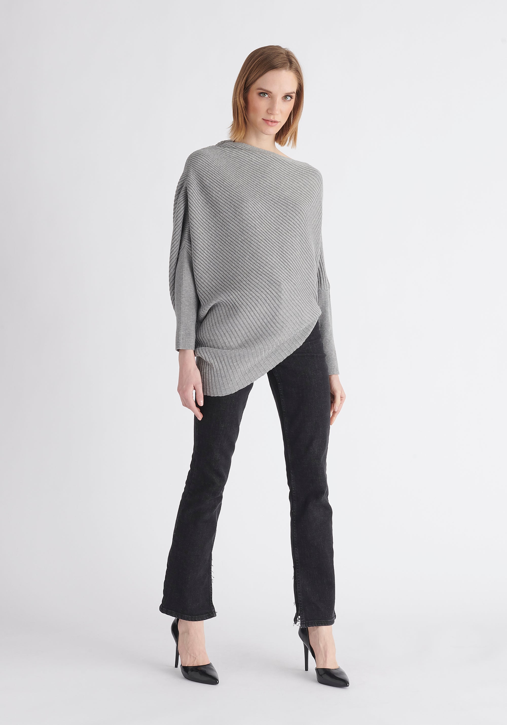 Draped Knitted Jumper in Grey