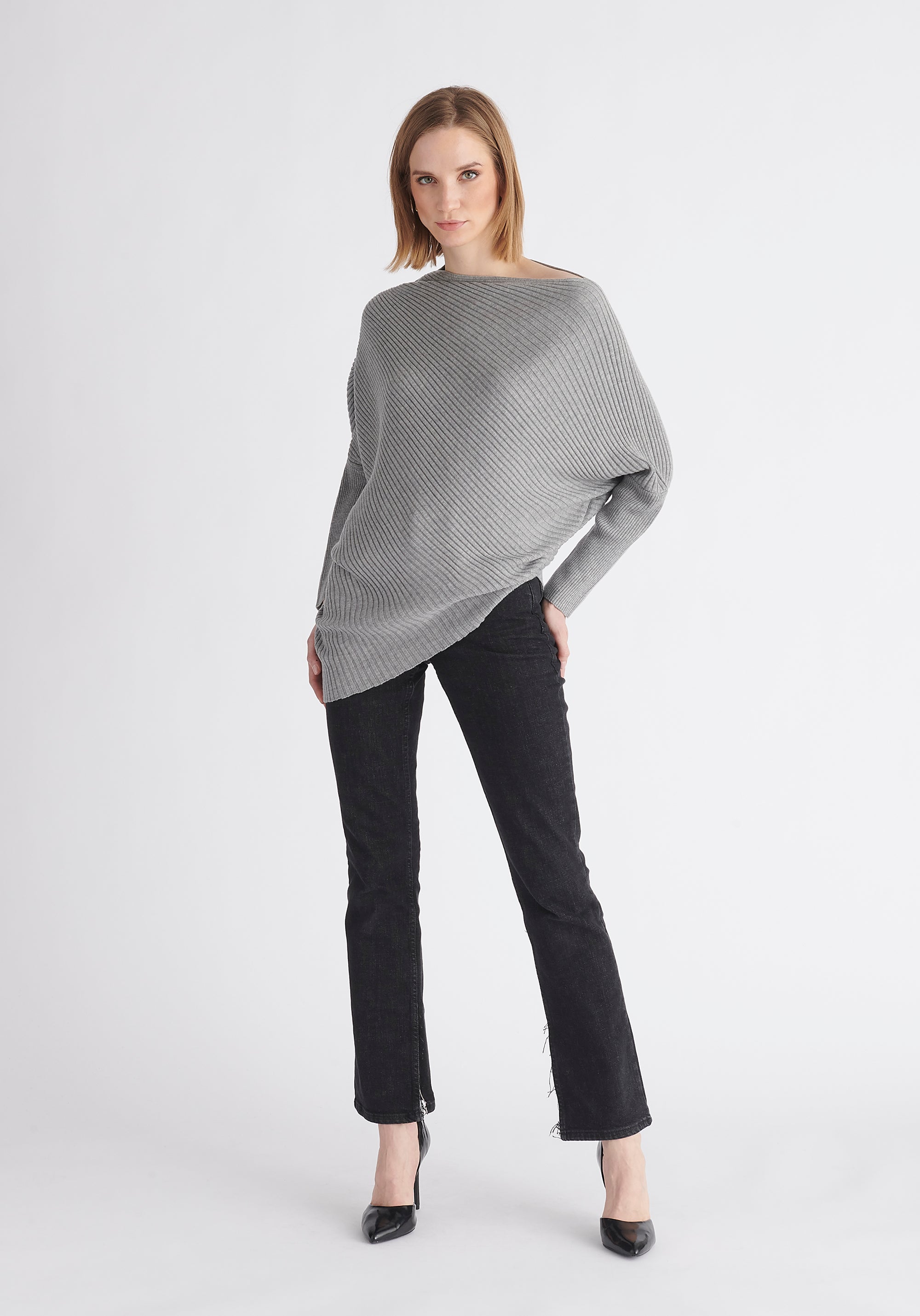 Draped Knitted Jumper in Grey