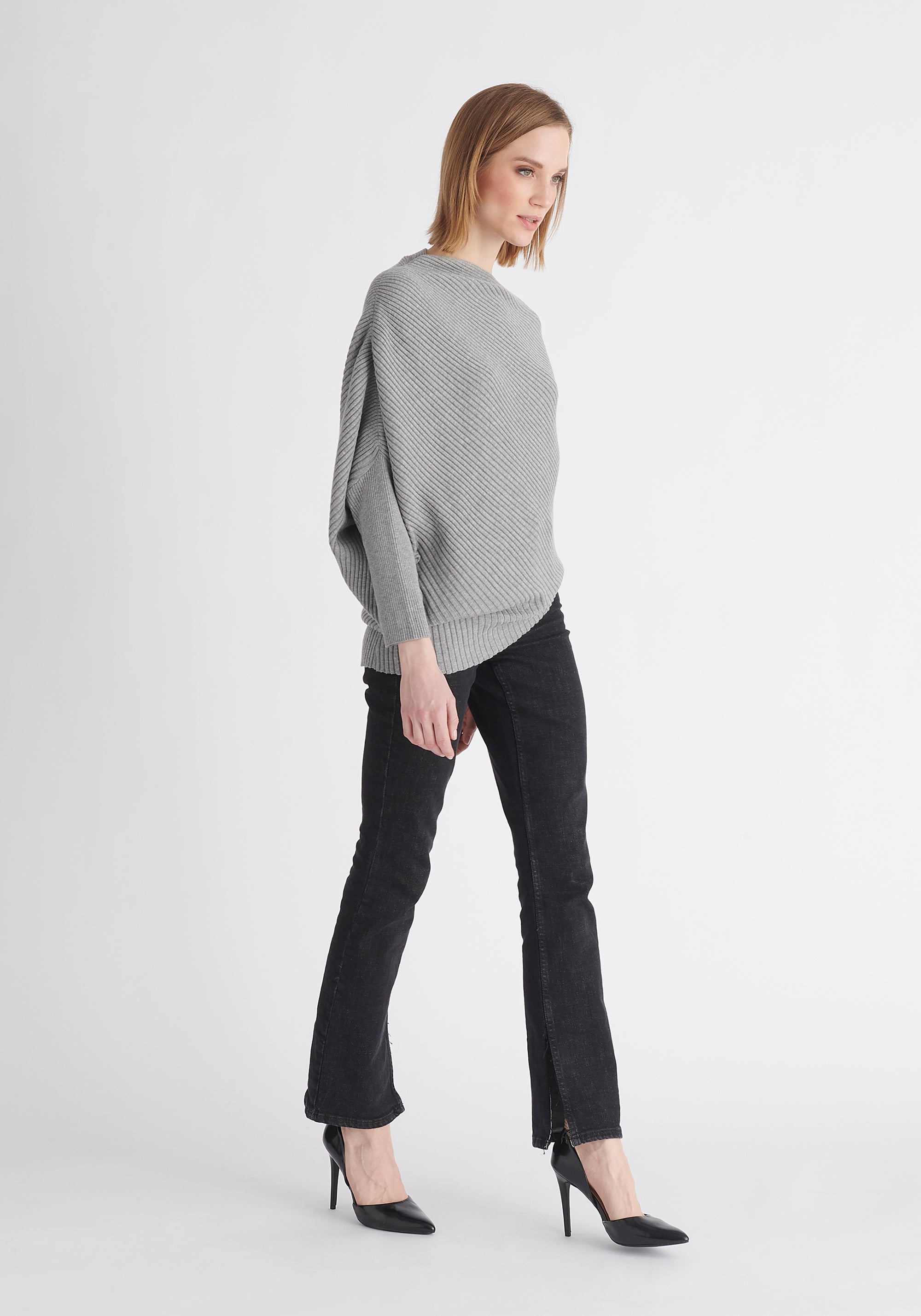 Draped Knitted Jumper in Grey