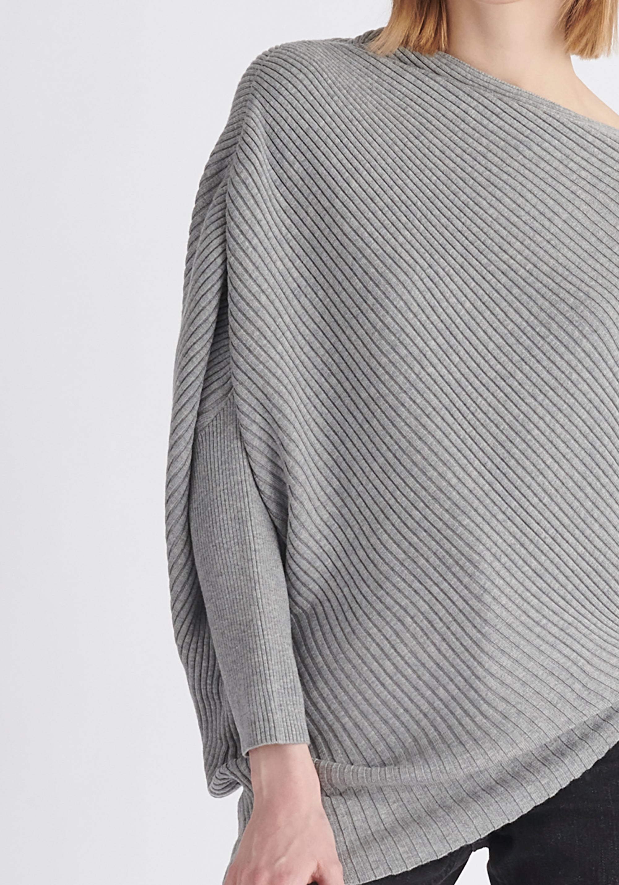 Draped Knitted Jumper in Grey Close Up