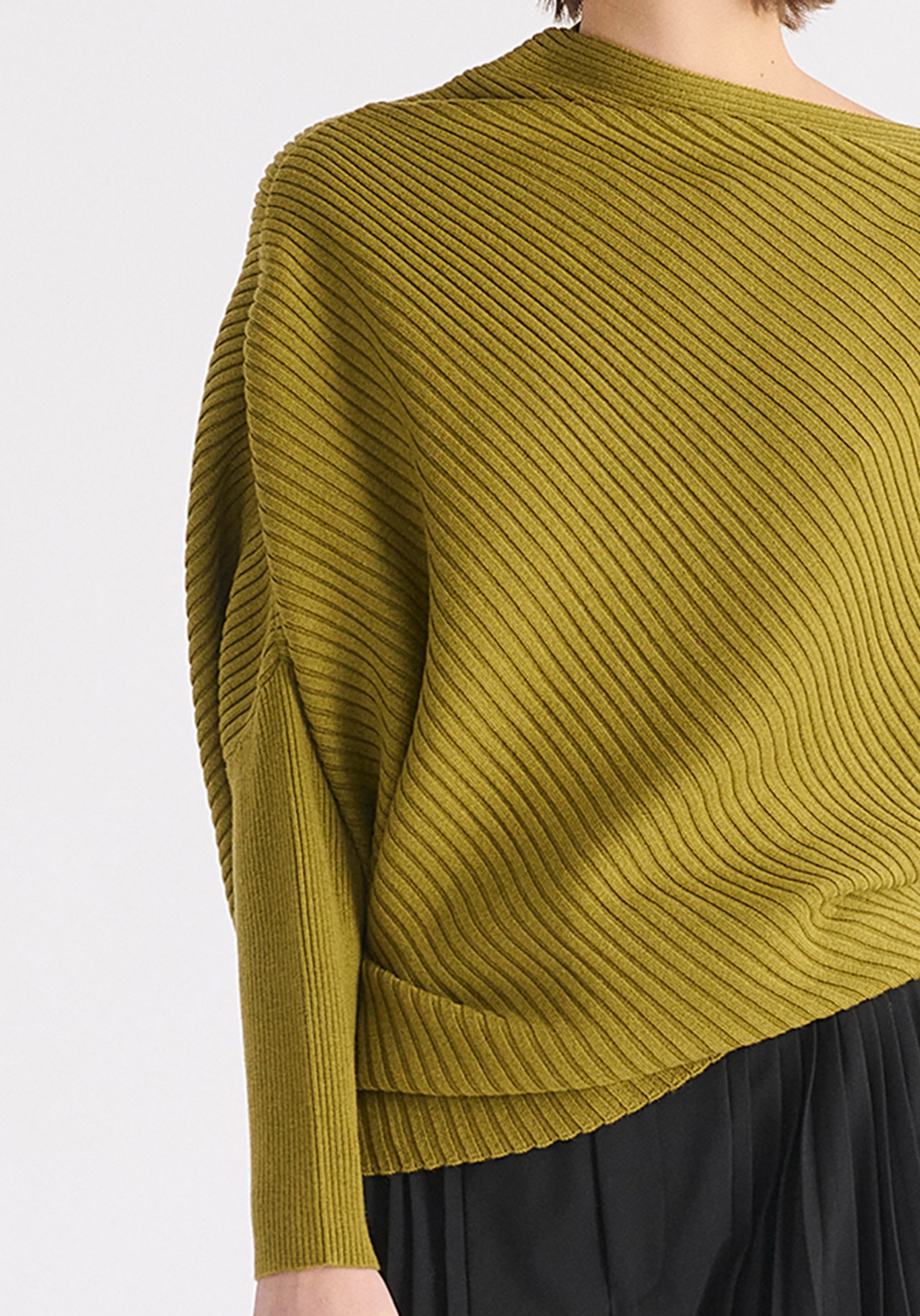 Draped Knitted Jumper in Olive Close Up
