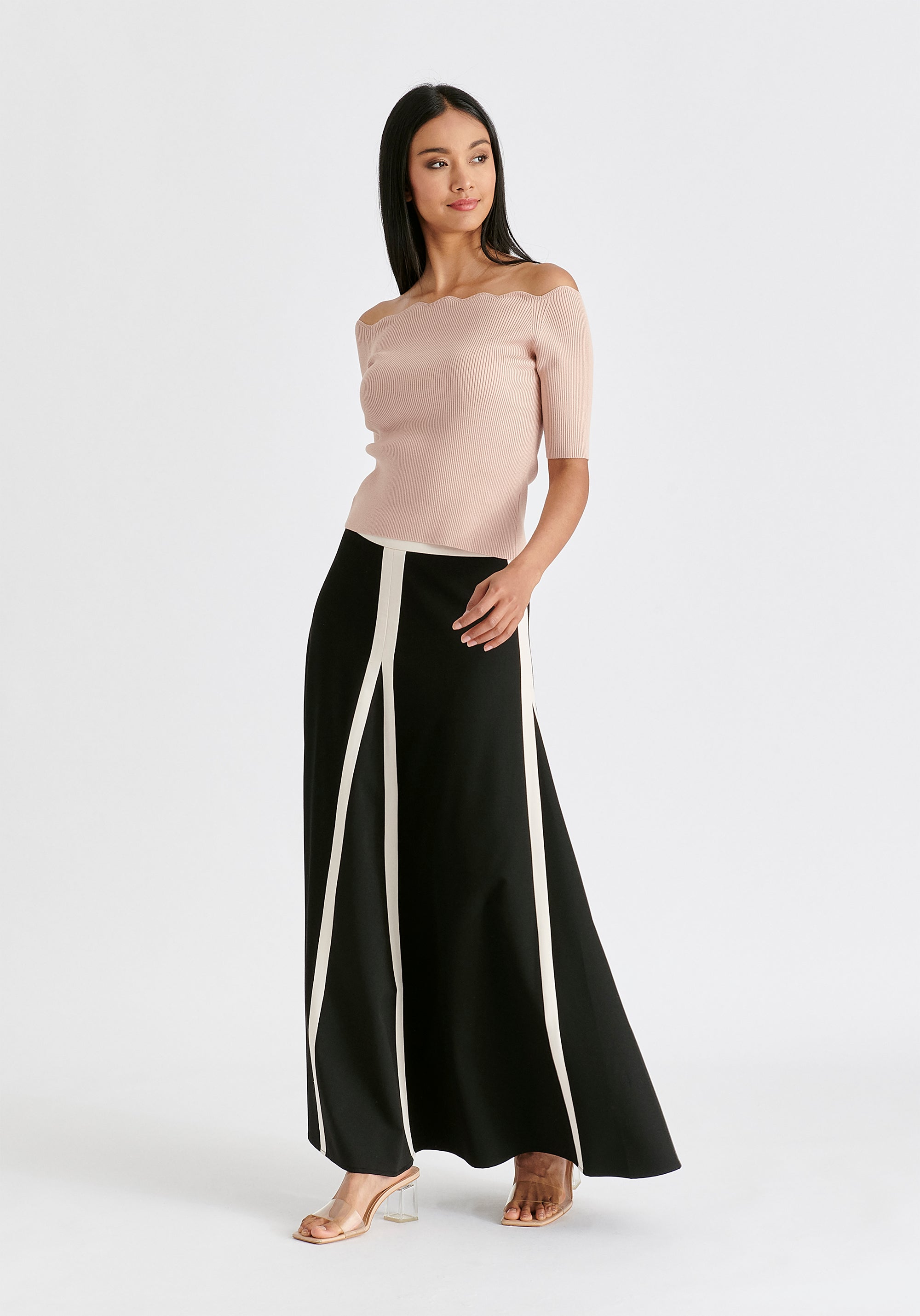 Scallop Neck Knit Top in Pink Side