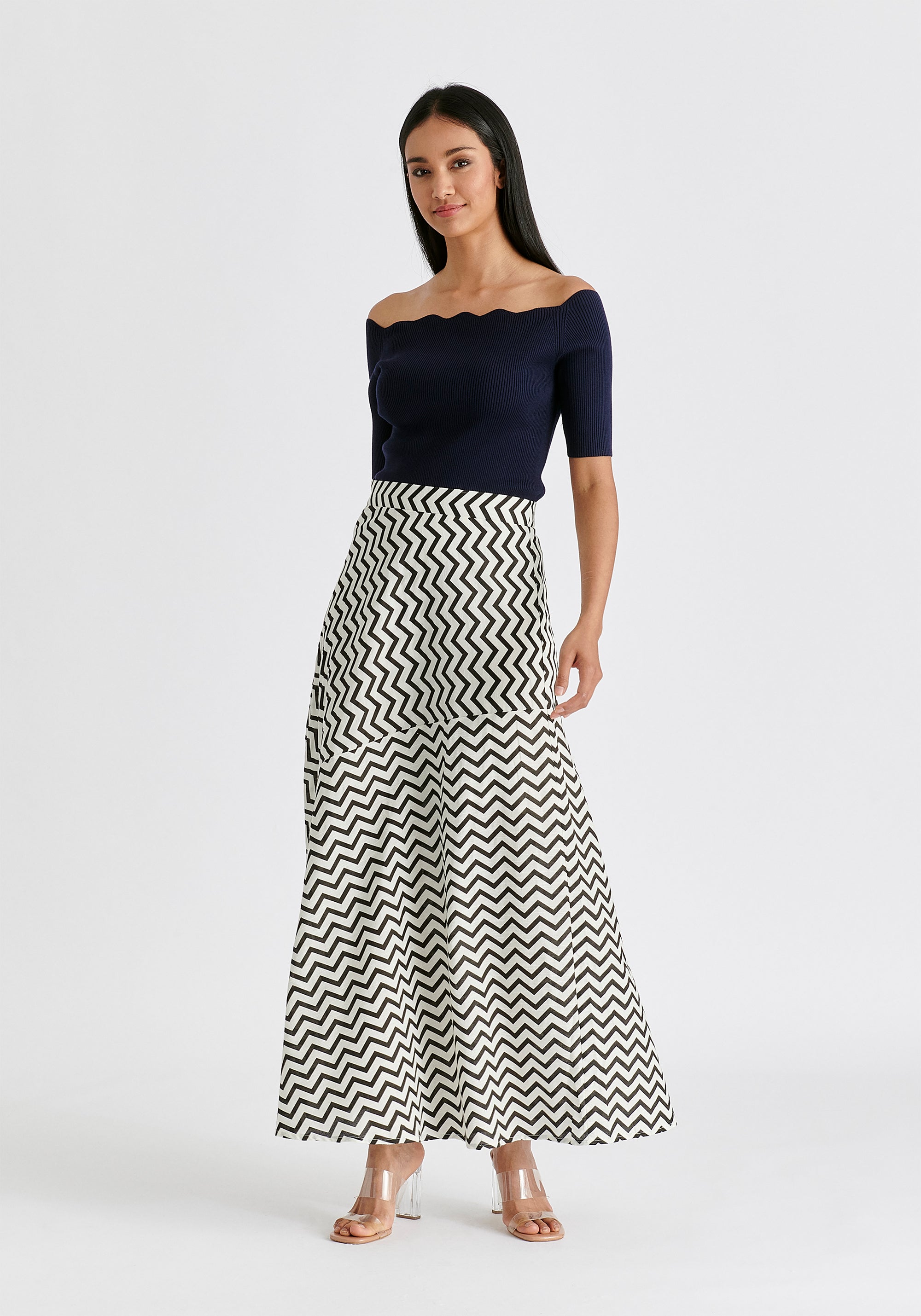 Scallop Neck Knit Top in Navy Side