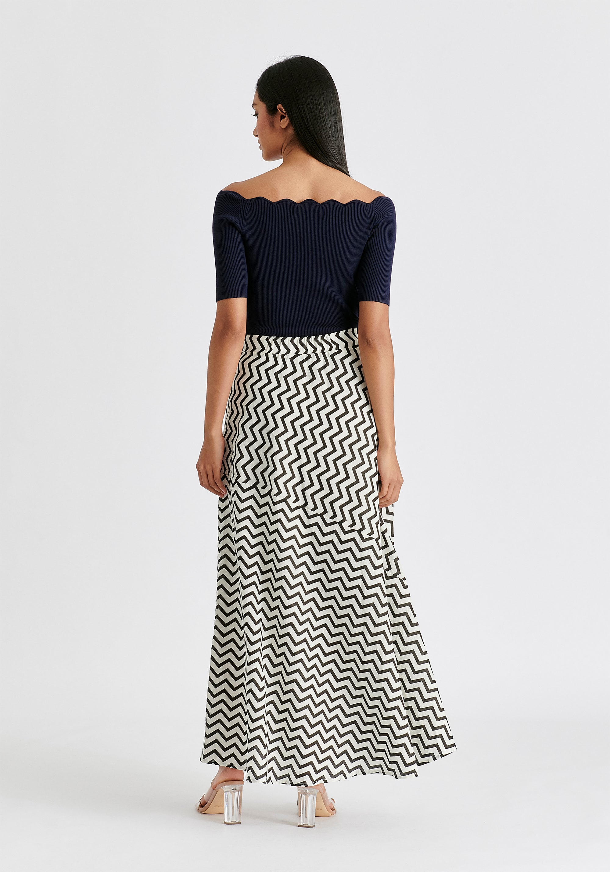 Scallop Neck Knit Top in Navy Back