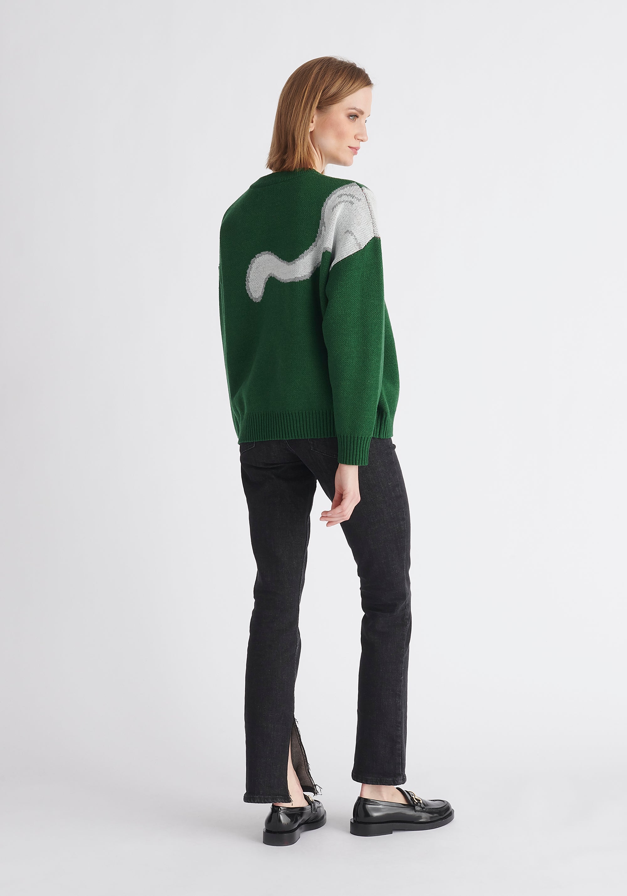 Paisie Christmas Cat Jumper in Dark Green Back