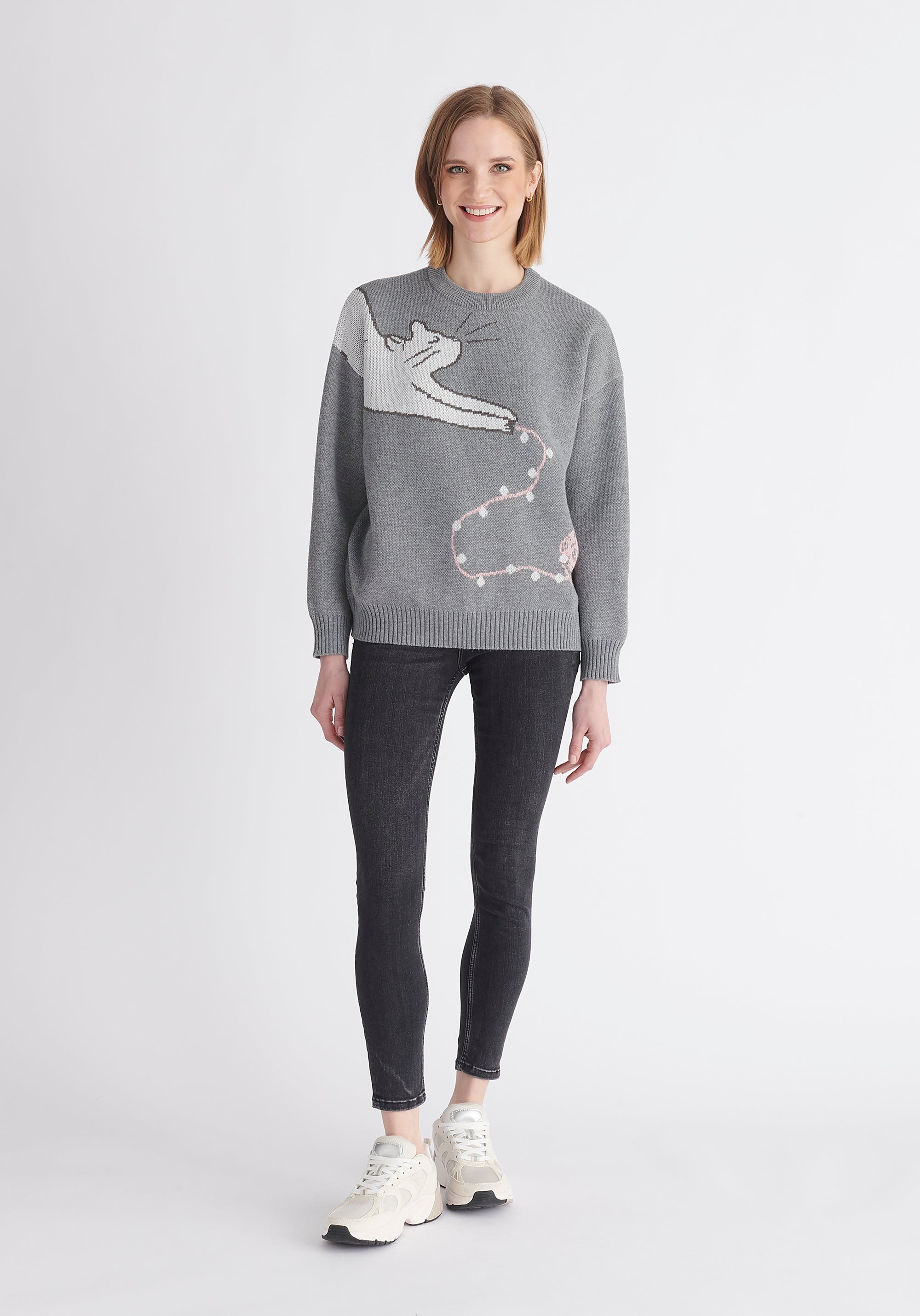 Paisie Christmas Cat Jumper in Grey