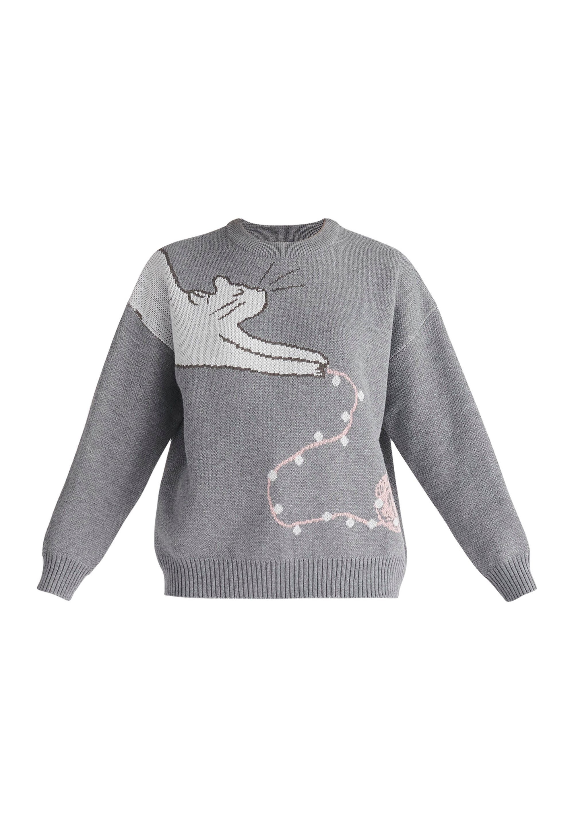 Paisie Christmas Cat Jumper in Grey Cut Out