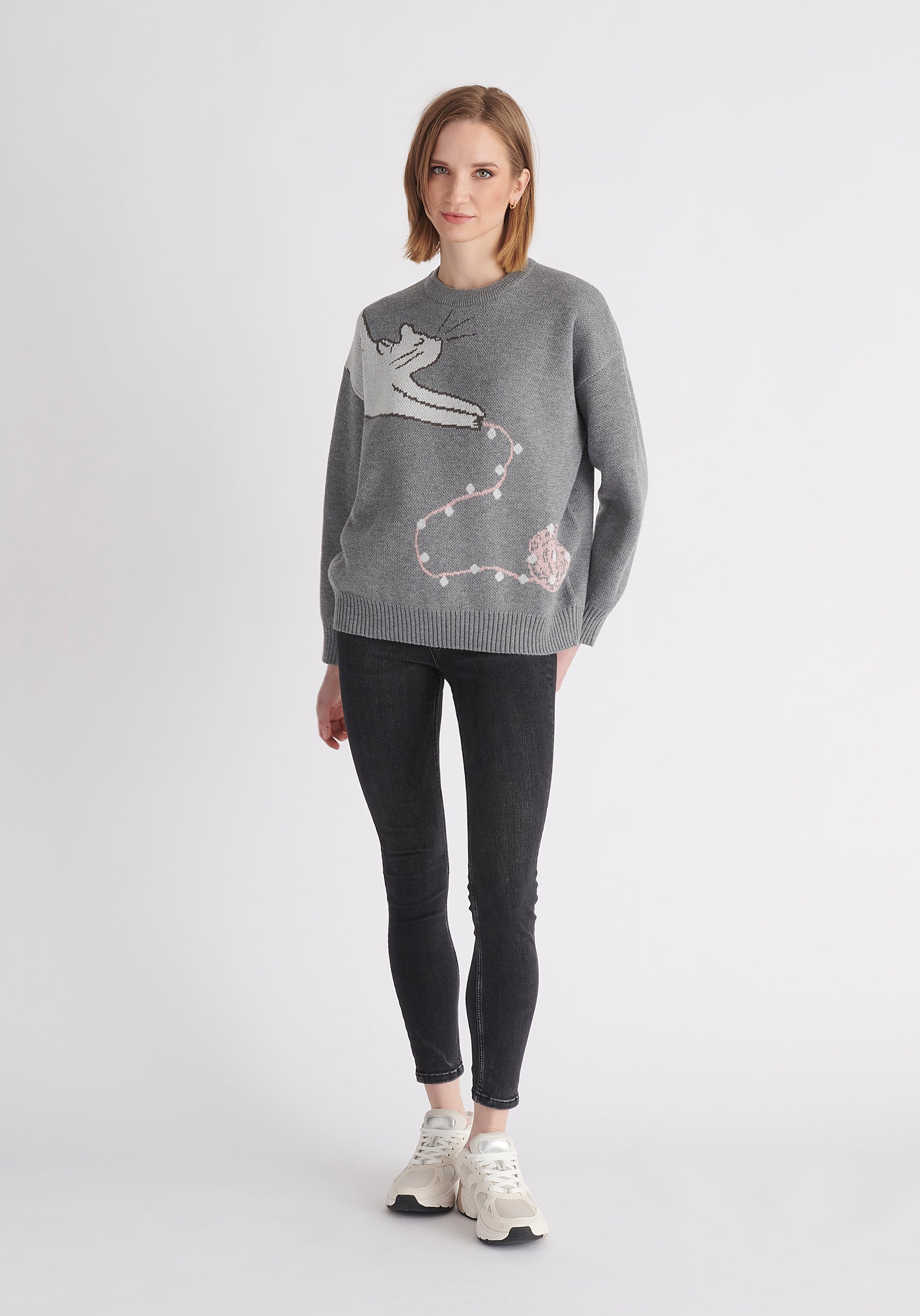 Paisie Christmas Cat Jumper in Grey
