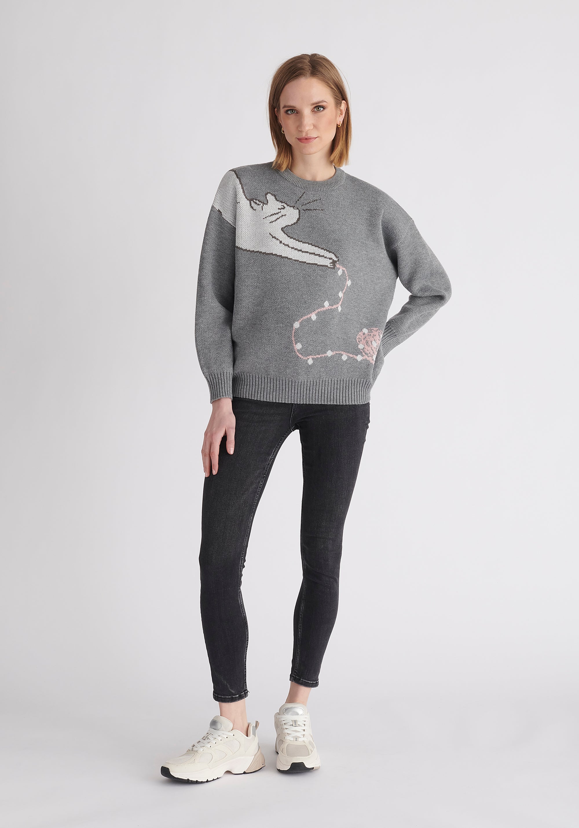 Paisie Christmas Cat Jumper in Grey