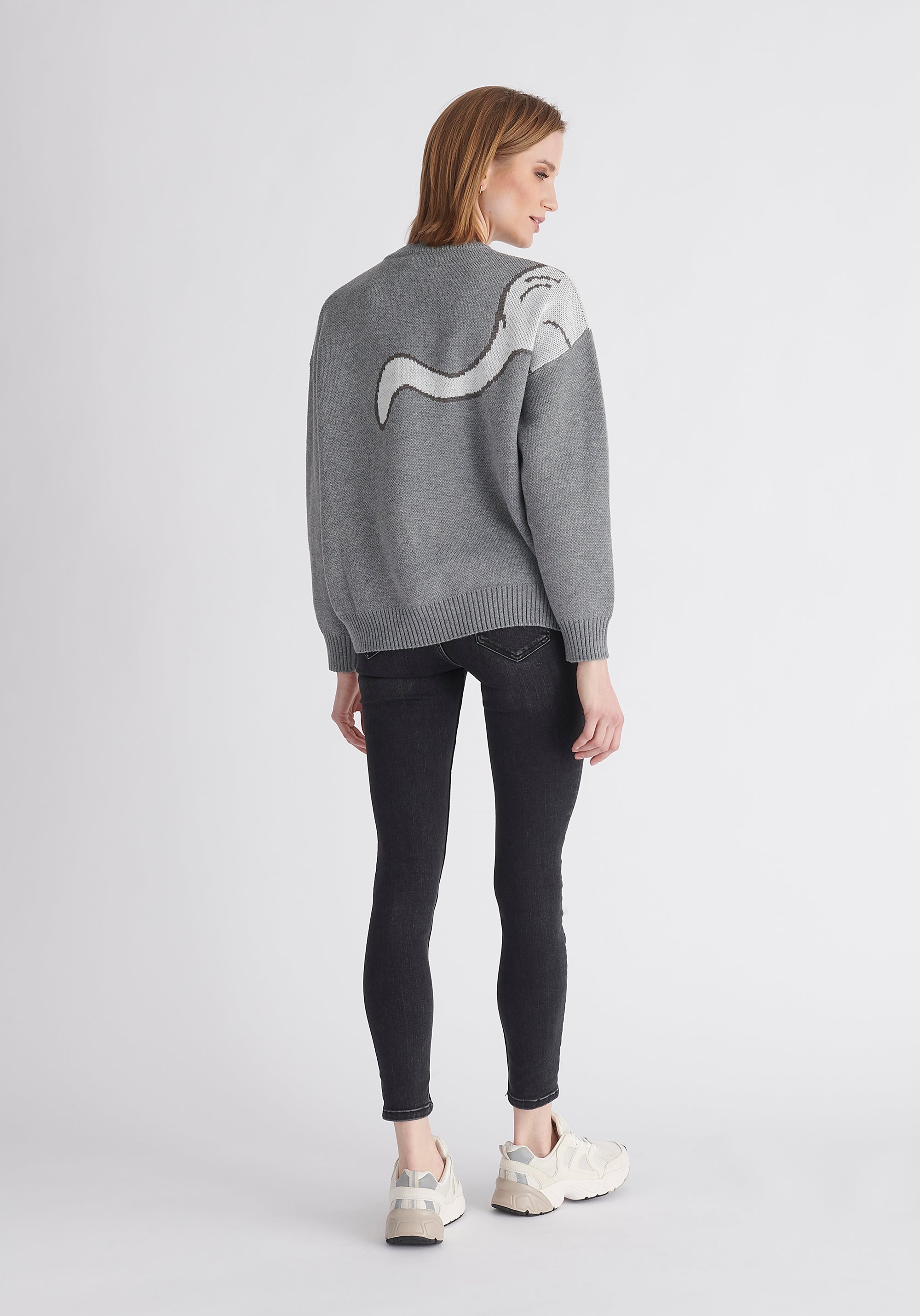 Paisie Christmas Cat Jumper in Grey Back