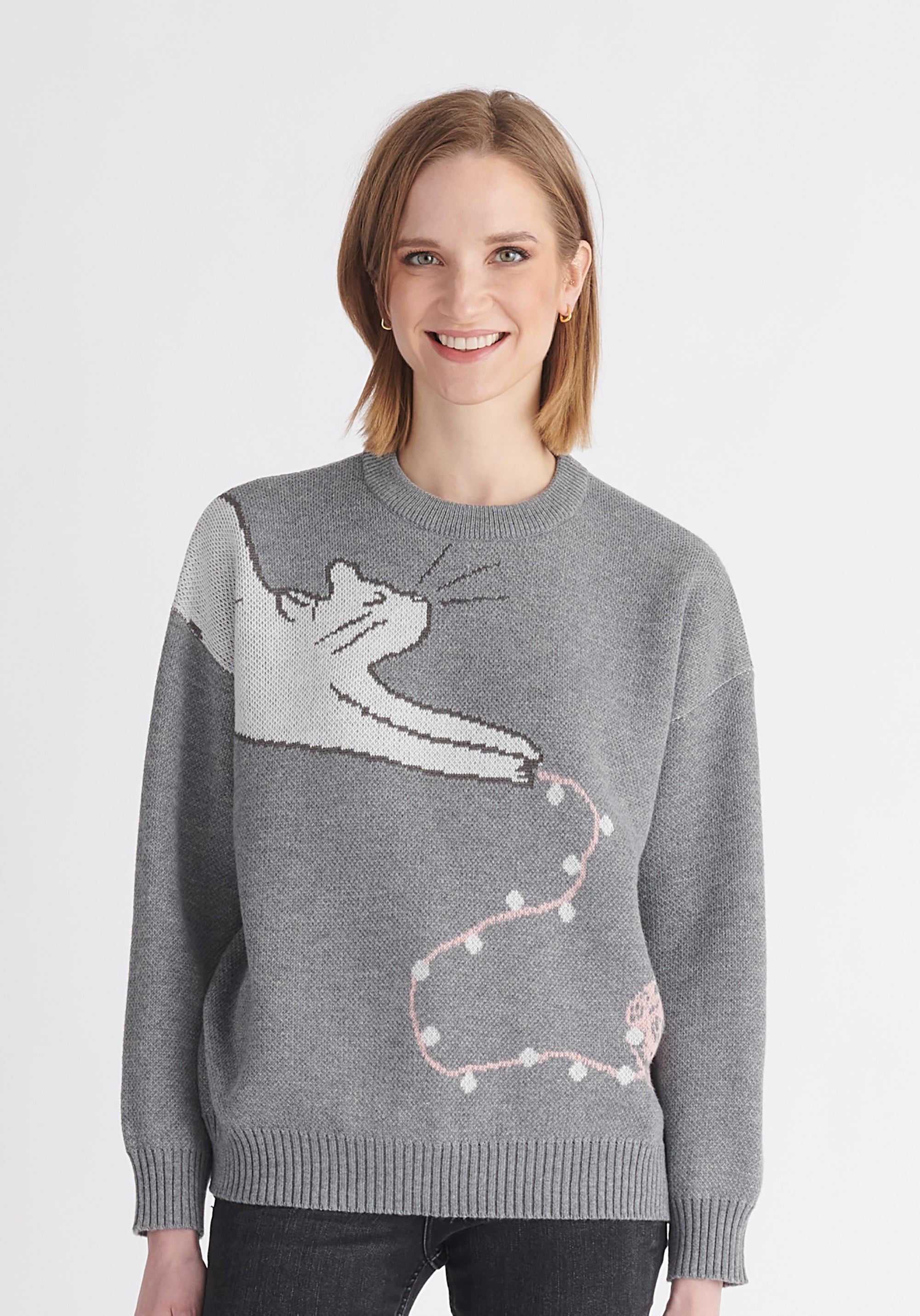 Paisie Christmas Cat Jumper in Grey 
