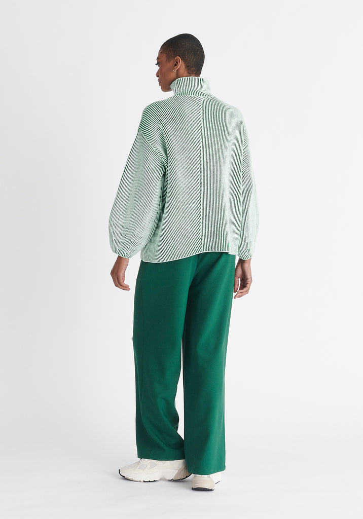 Striped Balloon Sleeve Jumper in Green Knitwear Paisie