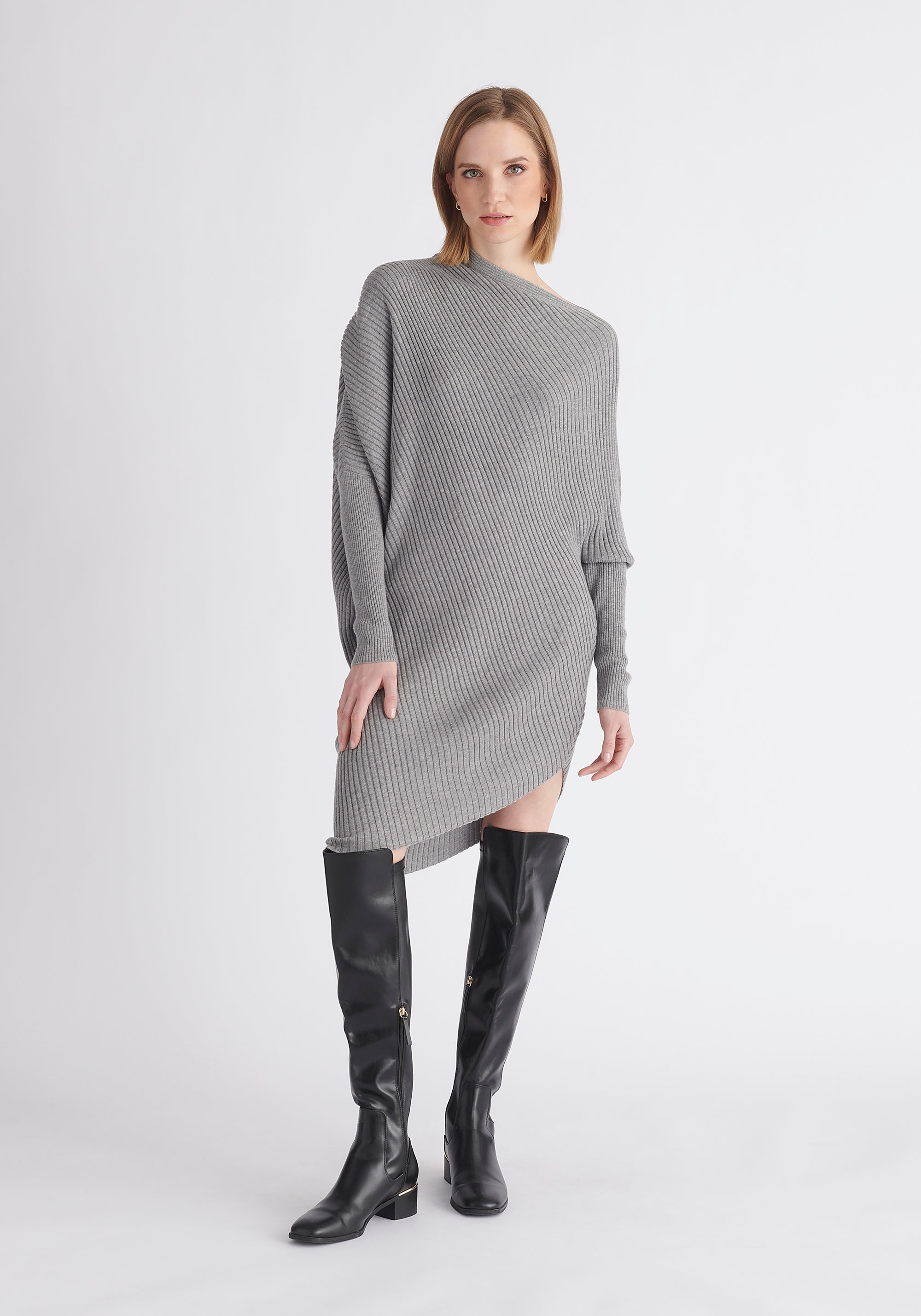 Paisie Draped Jumper Dress in Grey