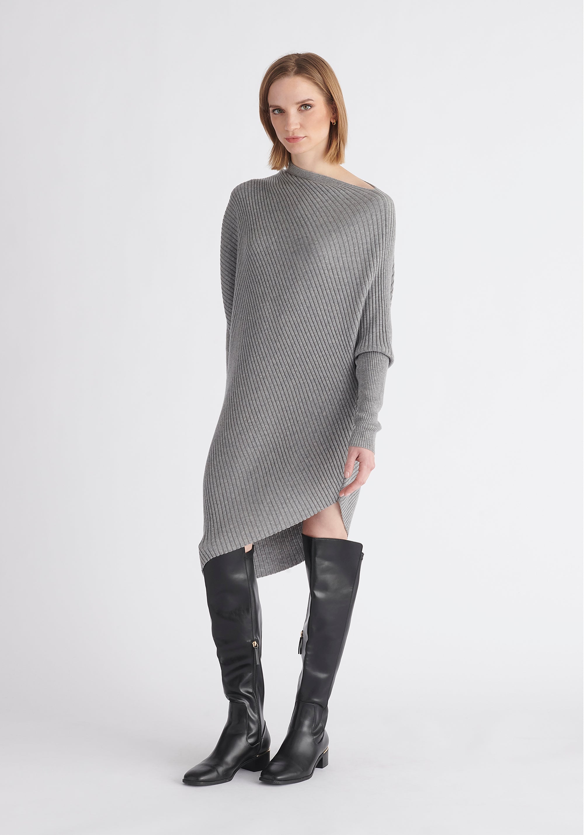 Paisie Draped Jumper Dress in Grey