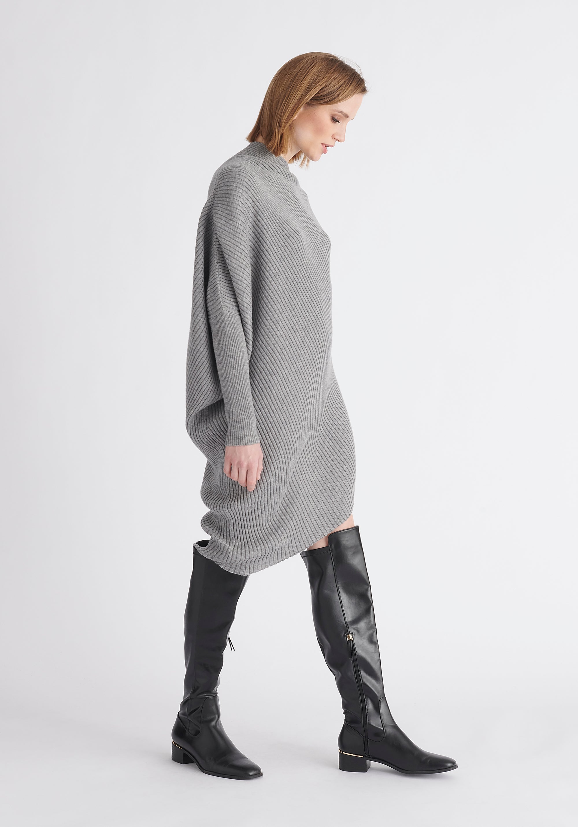 Paisie Draped Jumper Dress in Grey Side