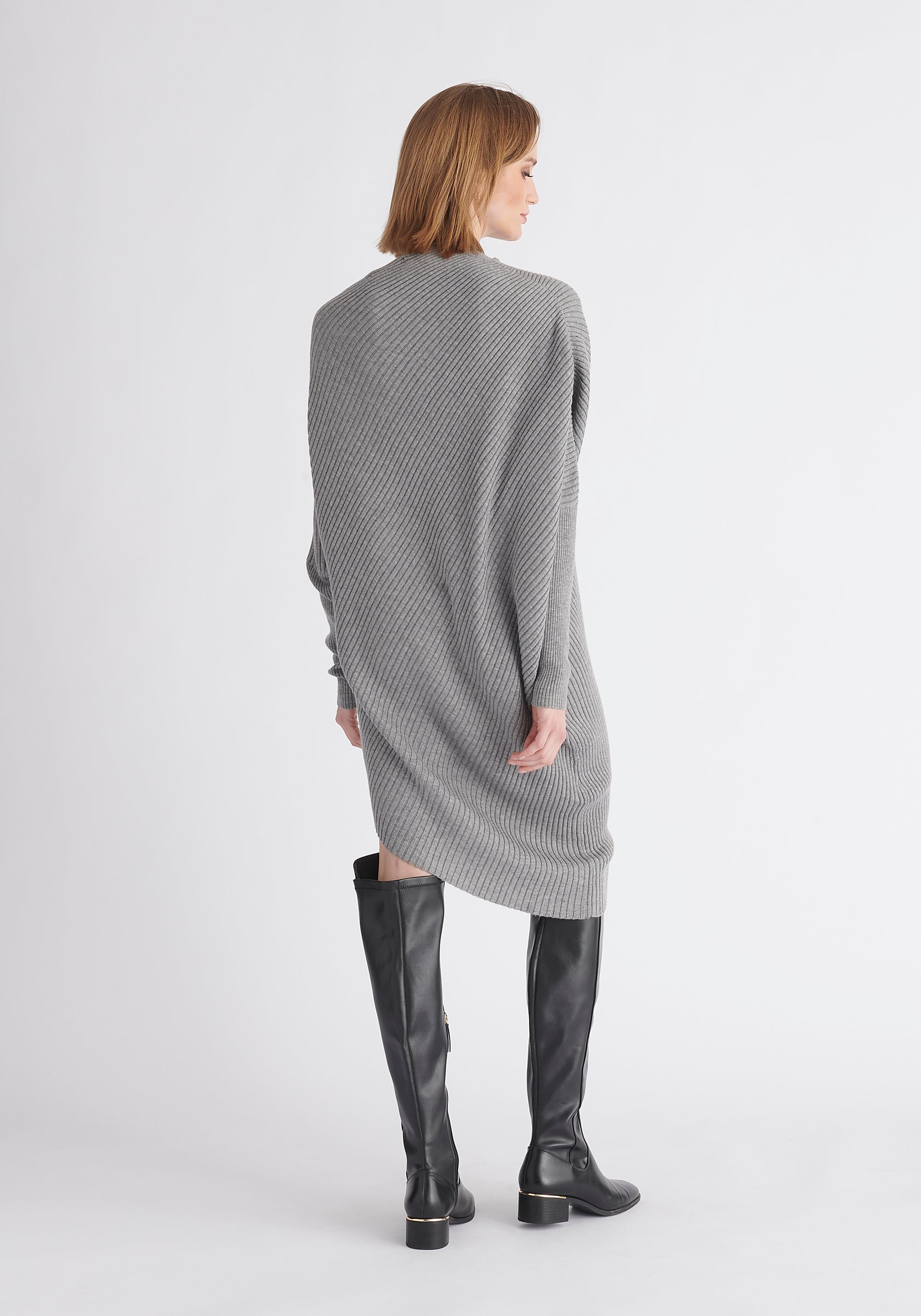 Paisie Draped Jumper Dress in Grey Back