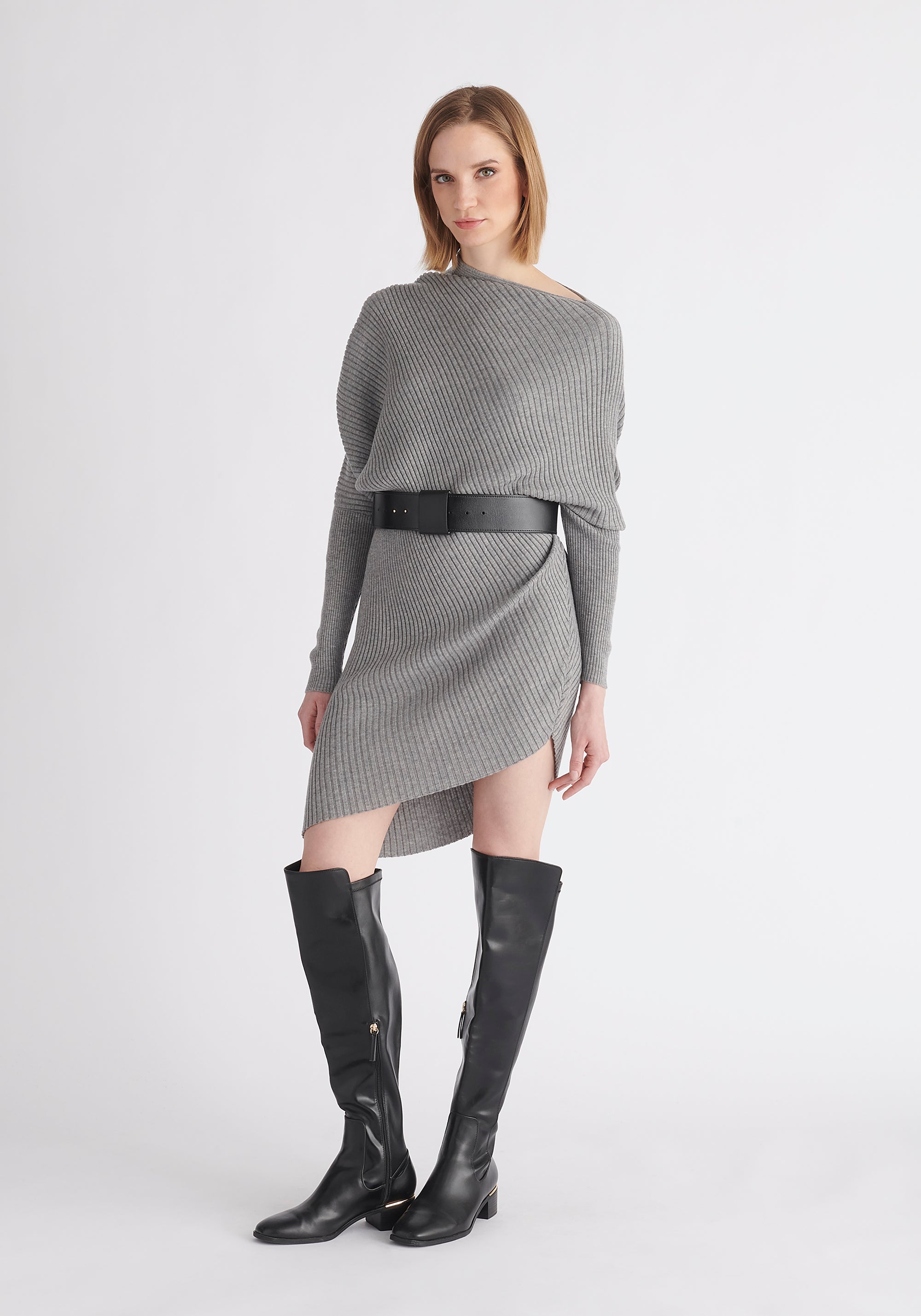 Paisie Draped Jumper Dress in Grey