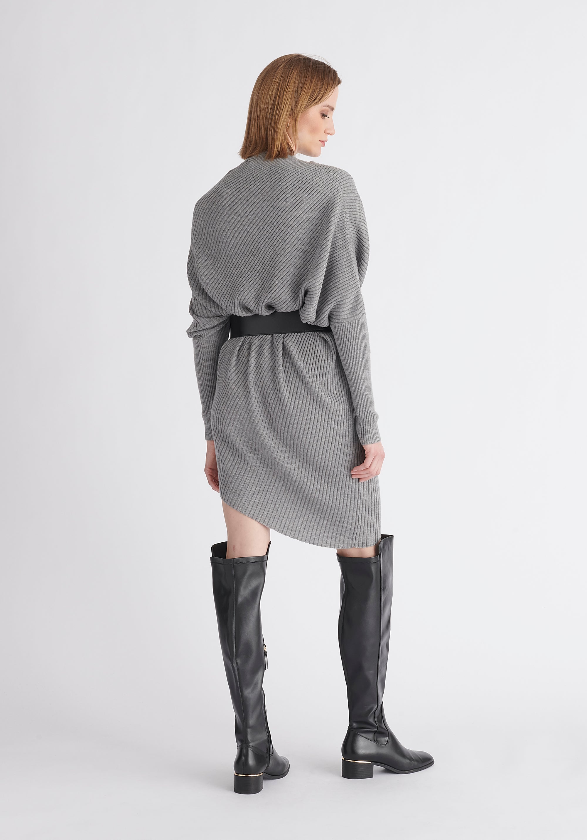 Paisie Draped Jumper Dress in Grey Back