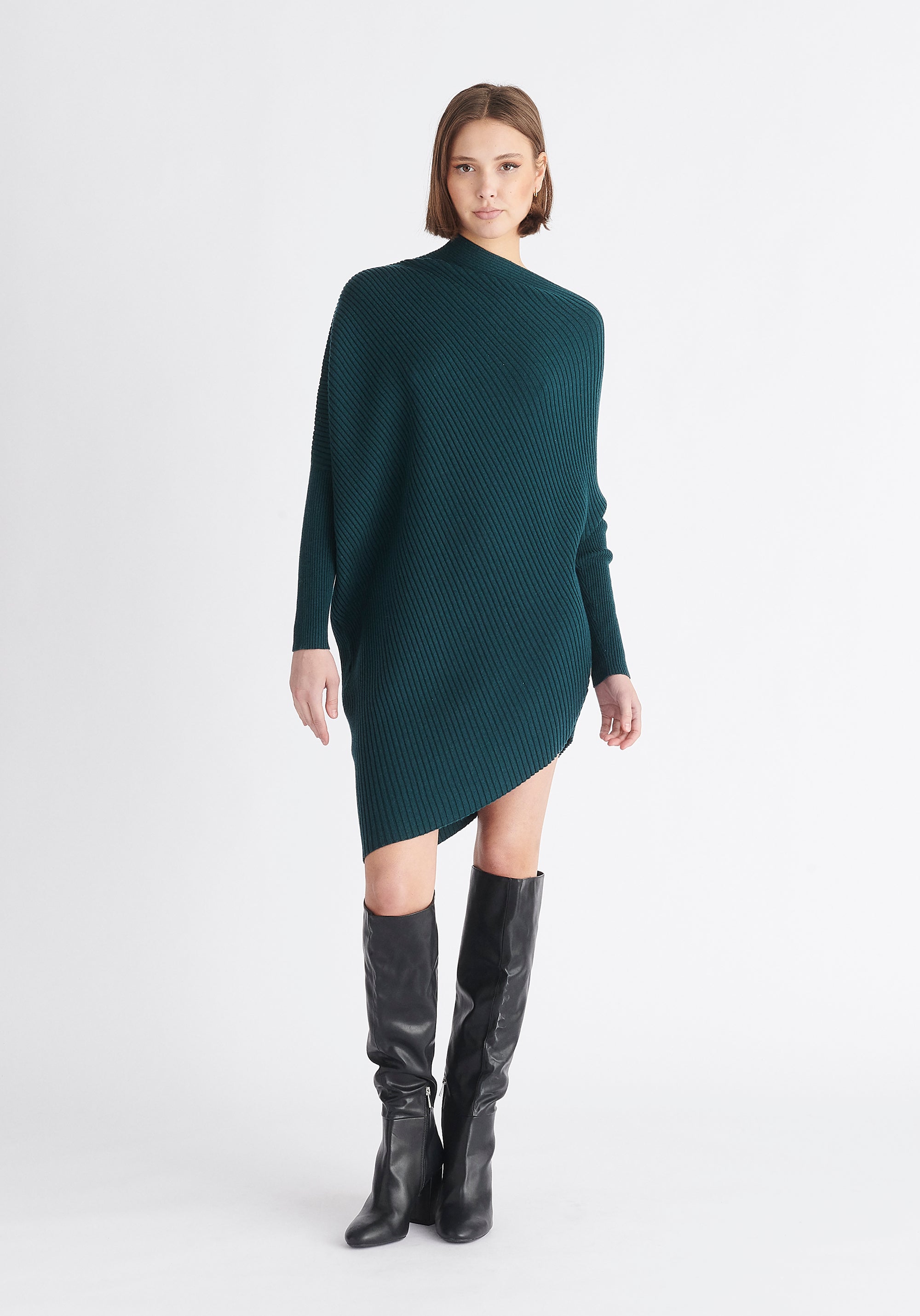 Paisie Draped Jumper Dress in Dark Green