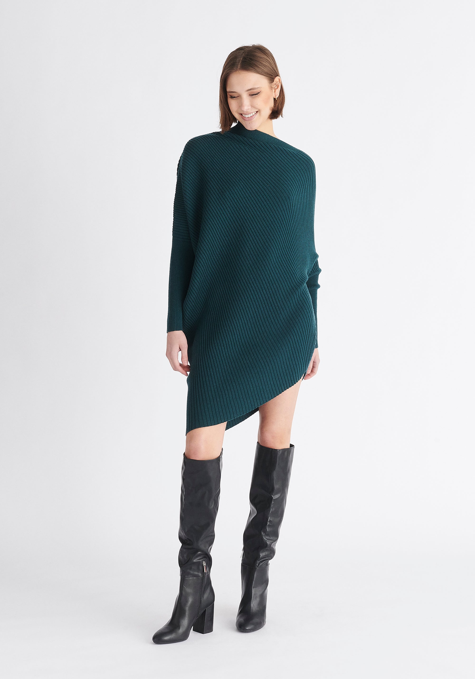 Paisie Draped Jumper Dress in Dark Green