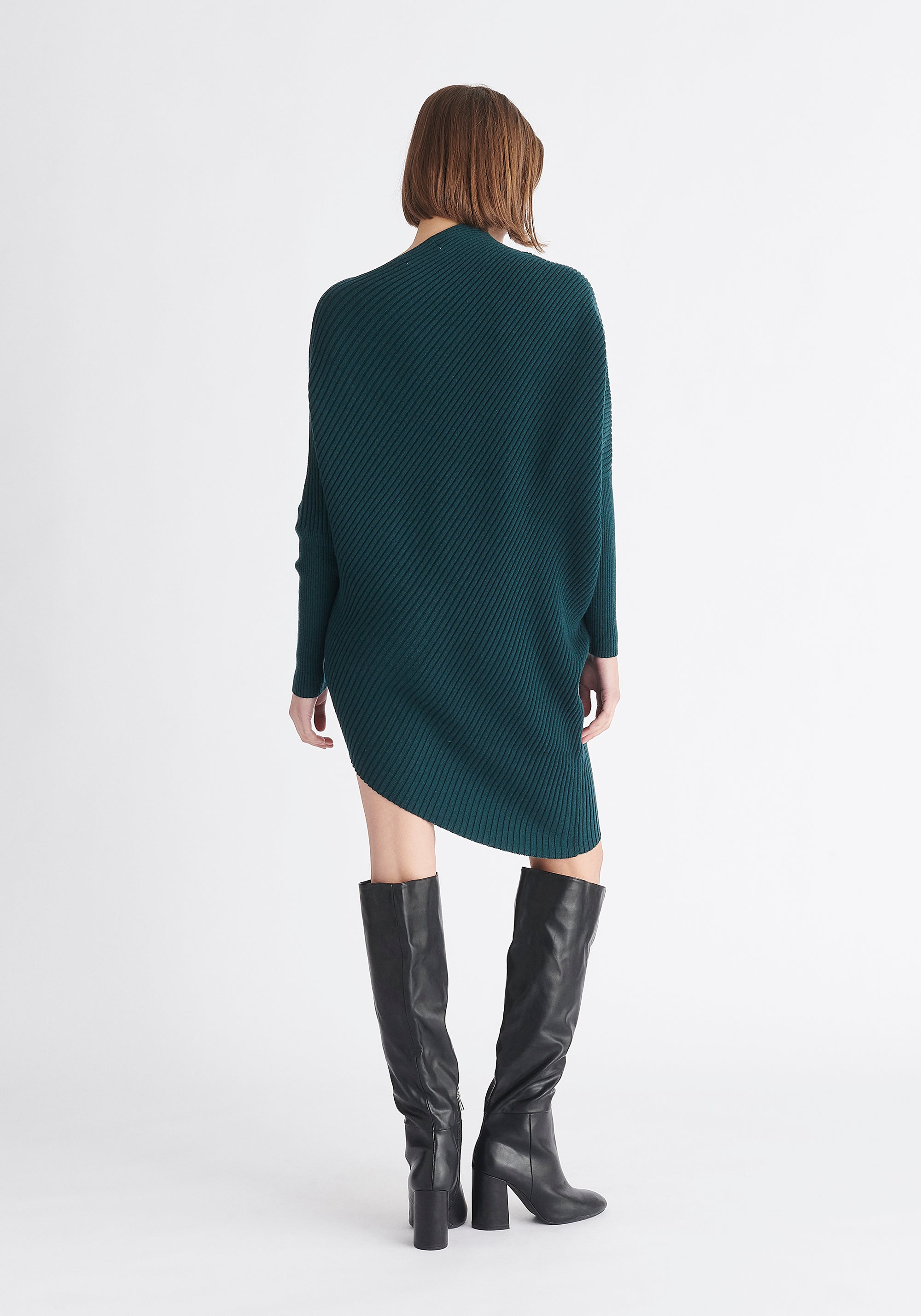 Paisie Draped Jumper Dress in Dark Green Back