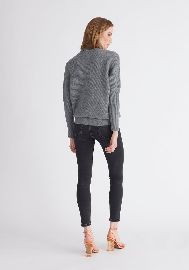 Asymmetric Button Slit Jumper in Grey | Knitwear | Paisie