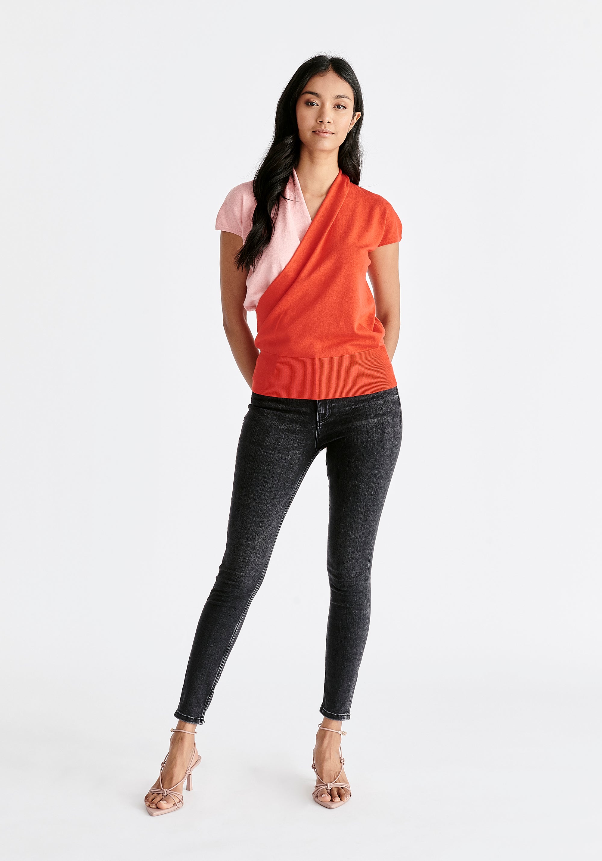 Cap Sleeve Wrap Top in Pink and Red