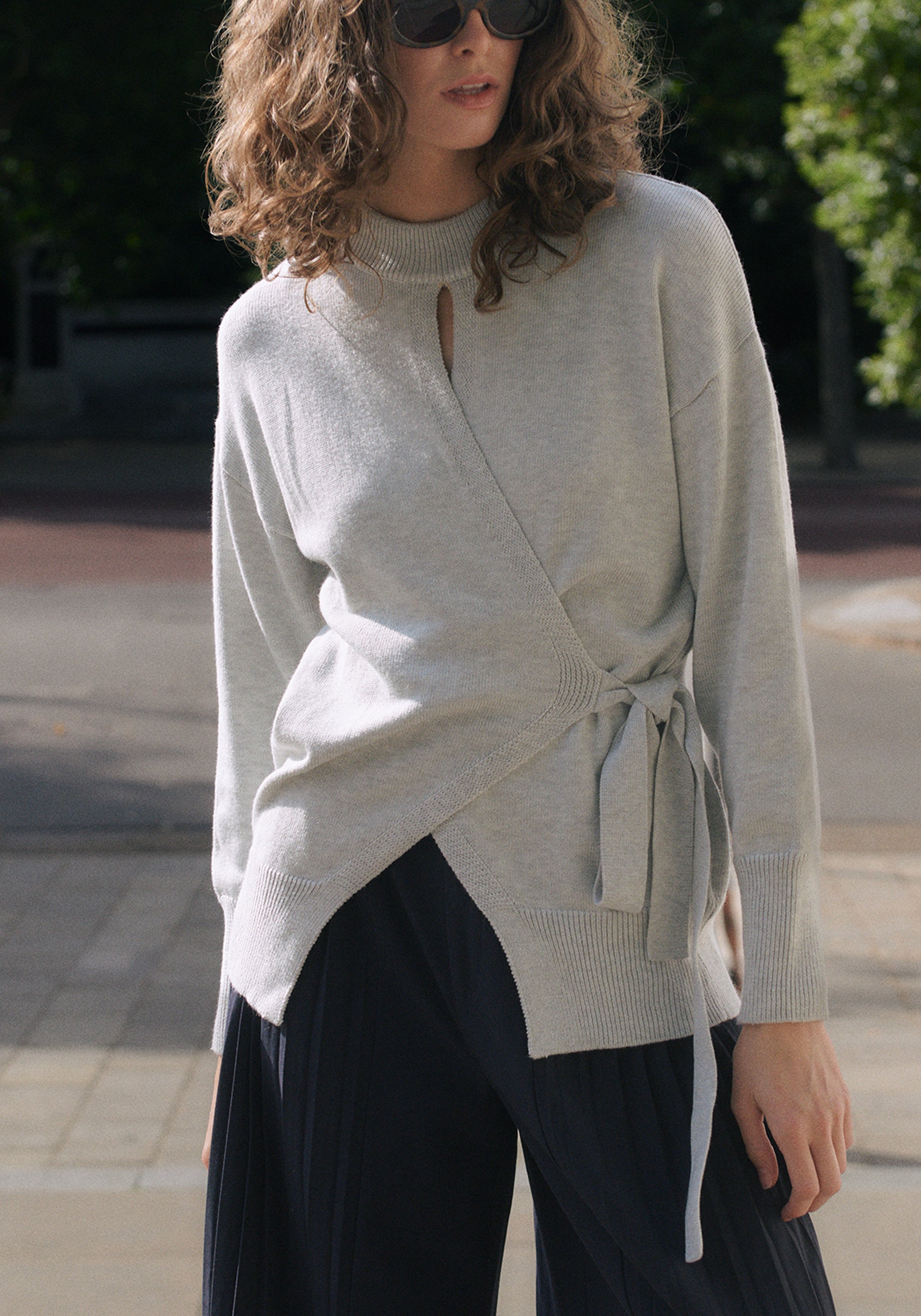 Open Front Mock Neck Wrap Jumper