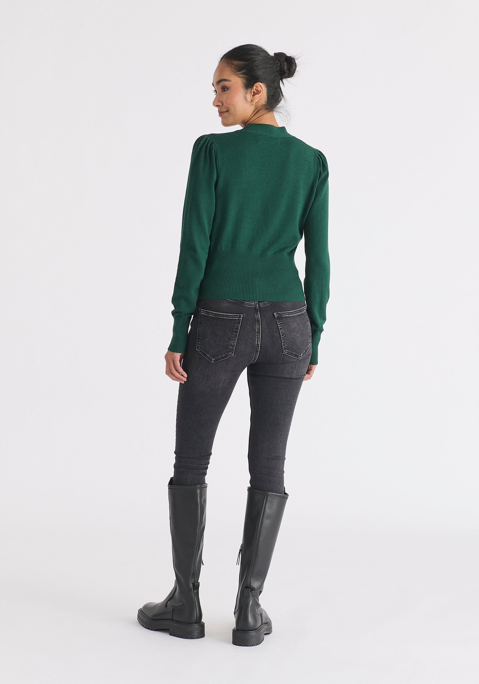 Long Sleeve Knitted Button Wrap Top Back