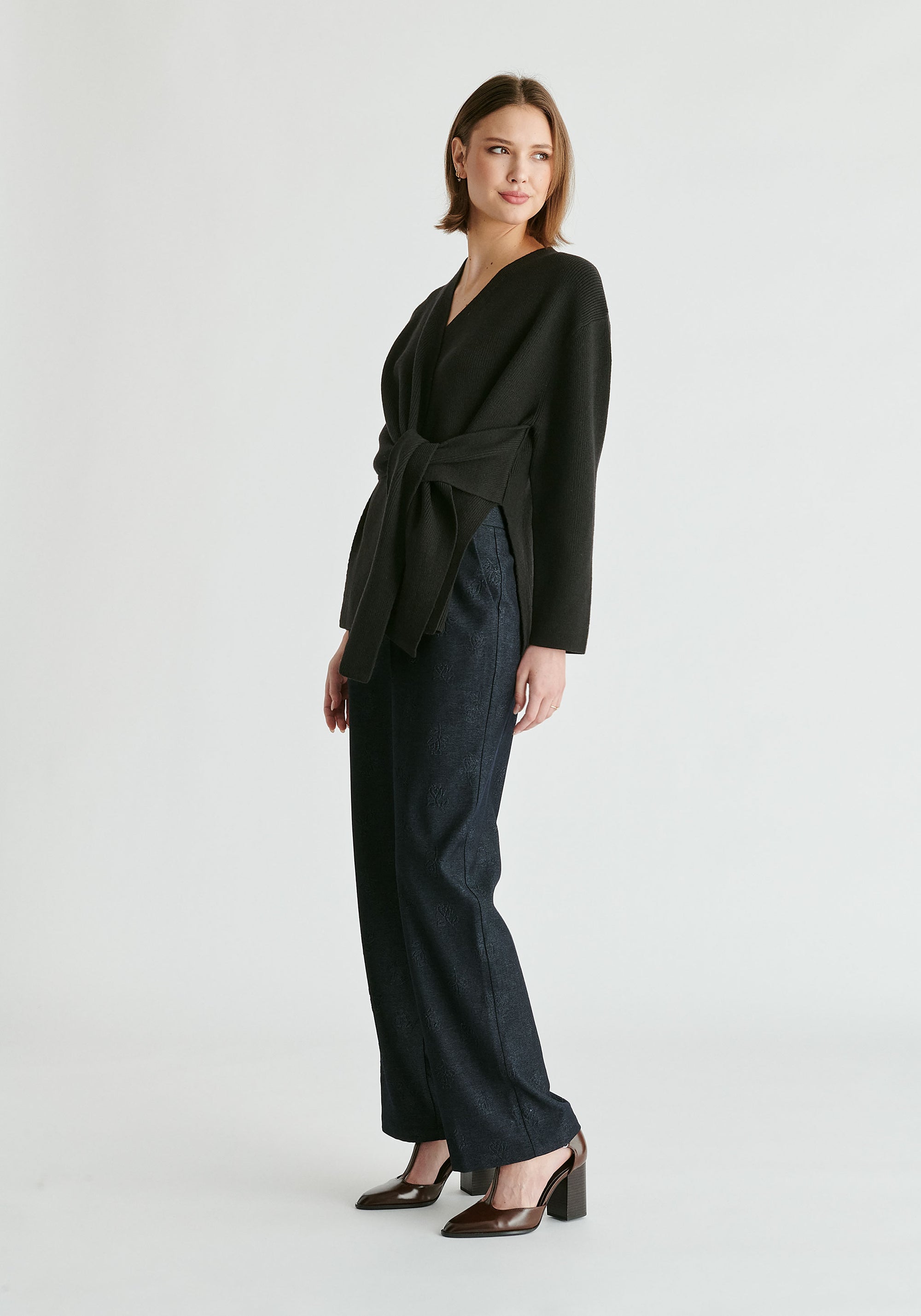 Wrap Side Tie Knit Jumper in Black Side