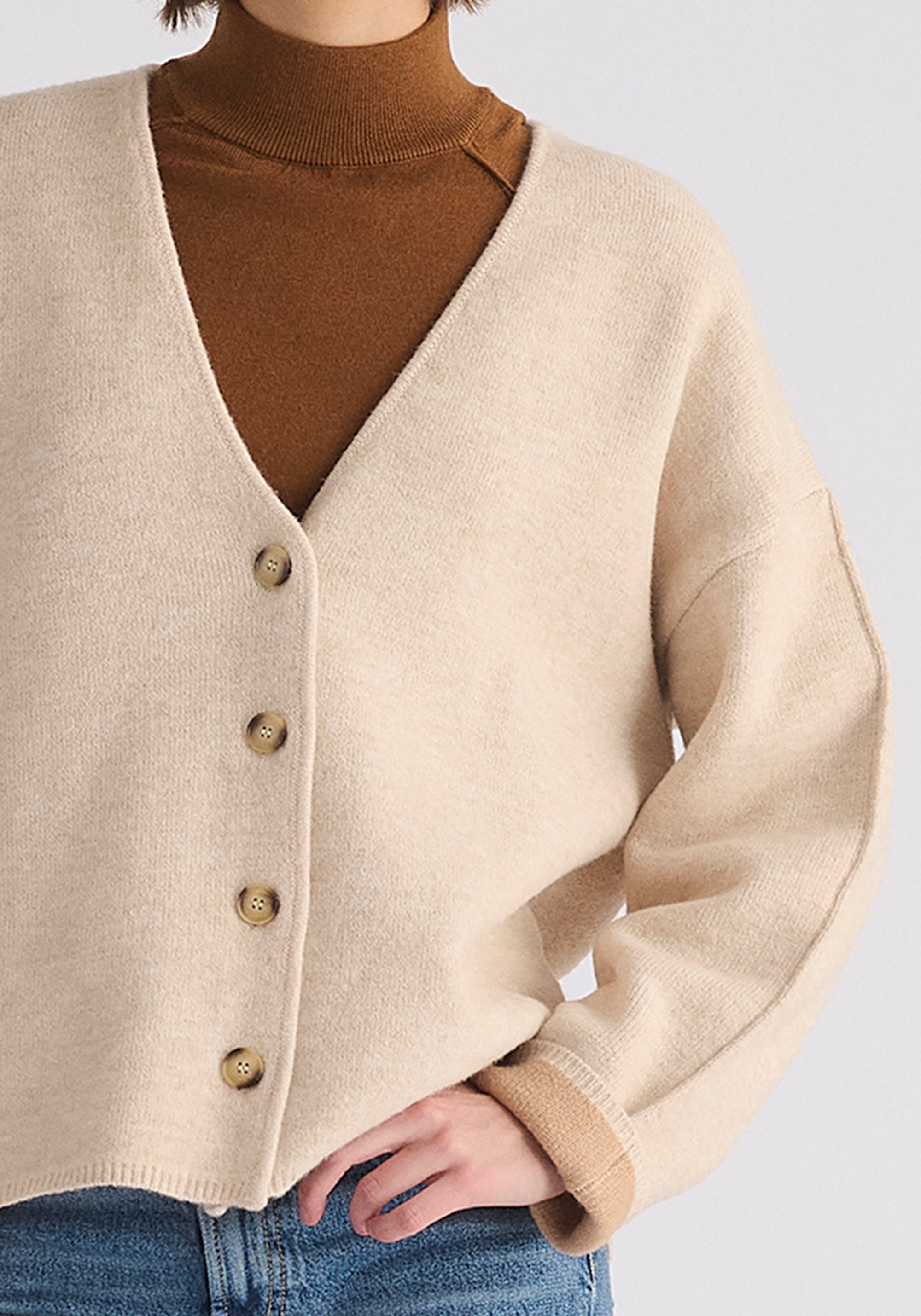 Two Tone Cardigan in Cream Knitwear Paisie