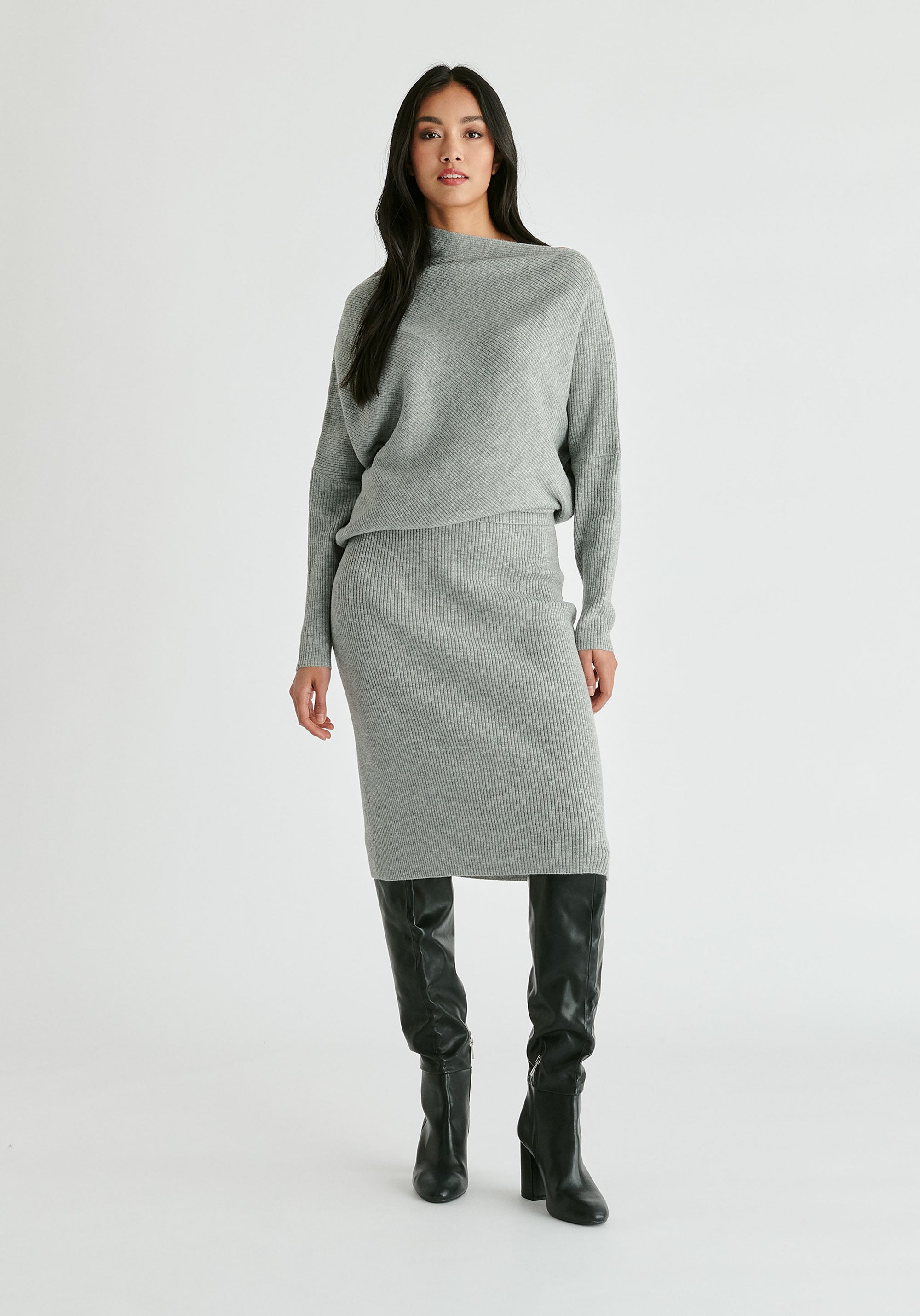 Draped Knitted Dress in Grey