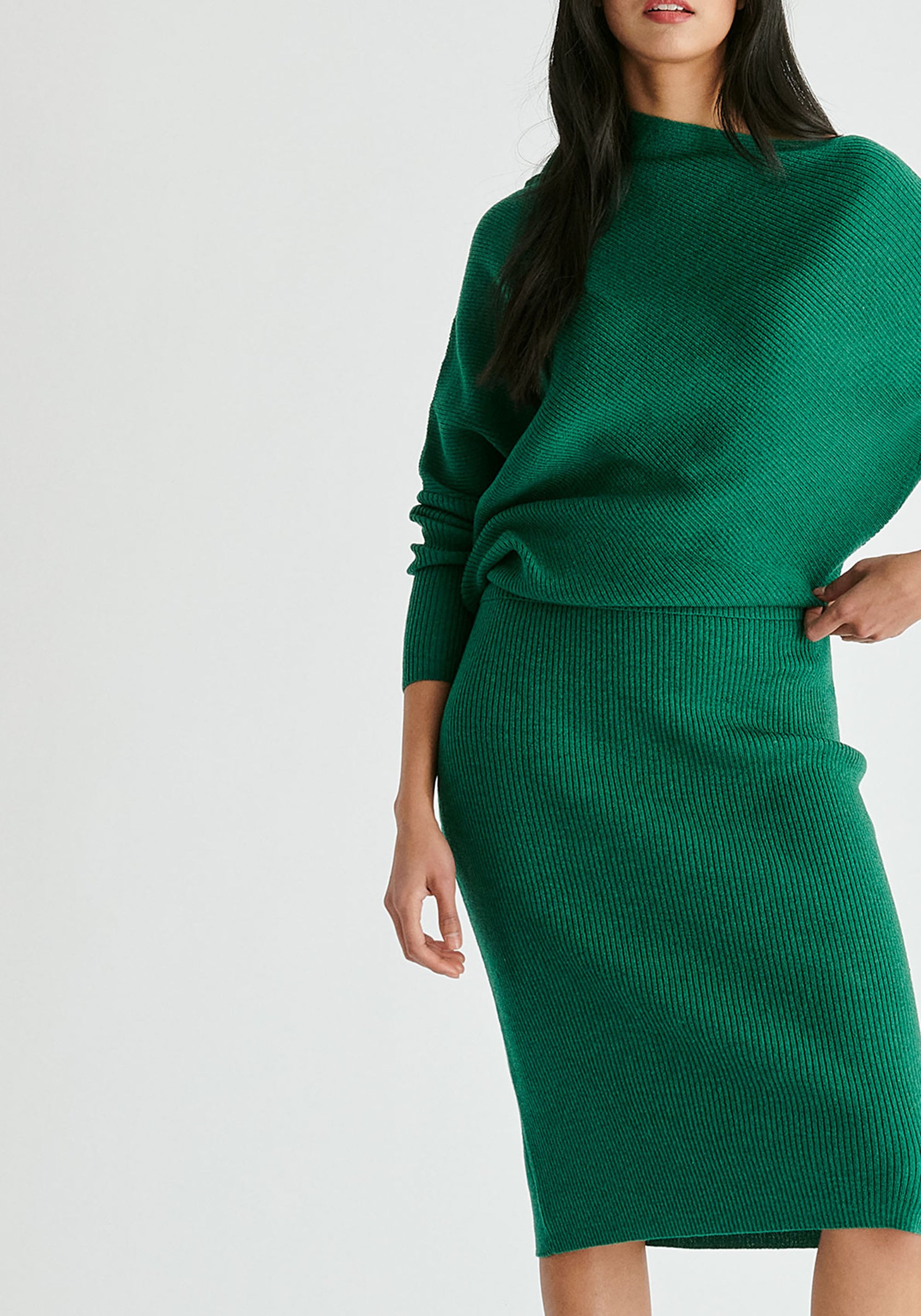 Draped Knitted Dress in Green Closeup