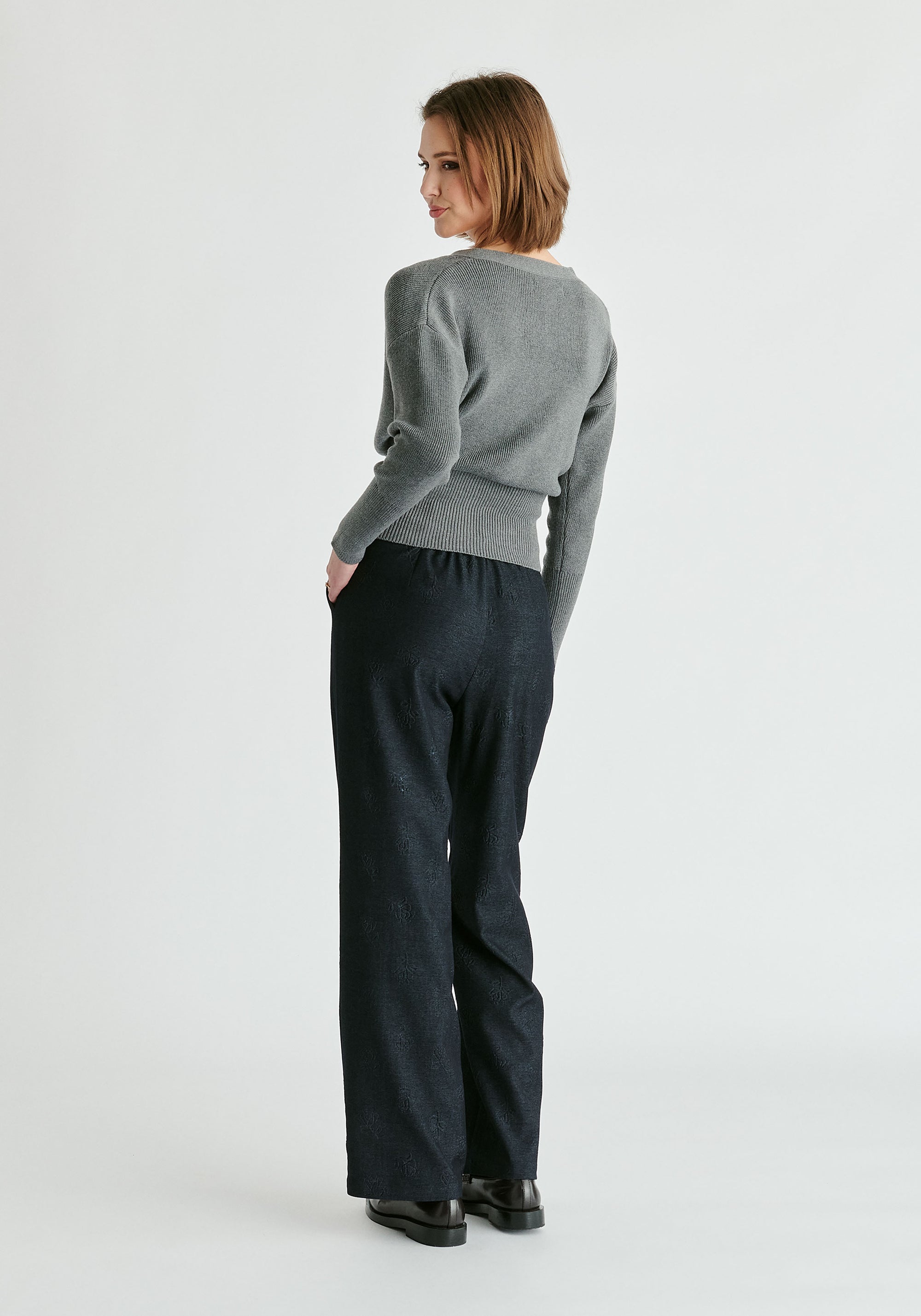 Knitted Wrap Top with Side Buttons in Grey Back