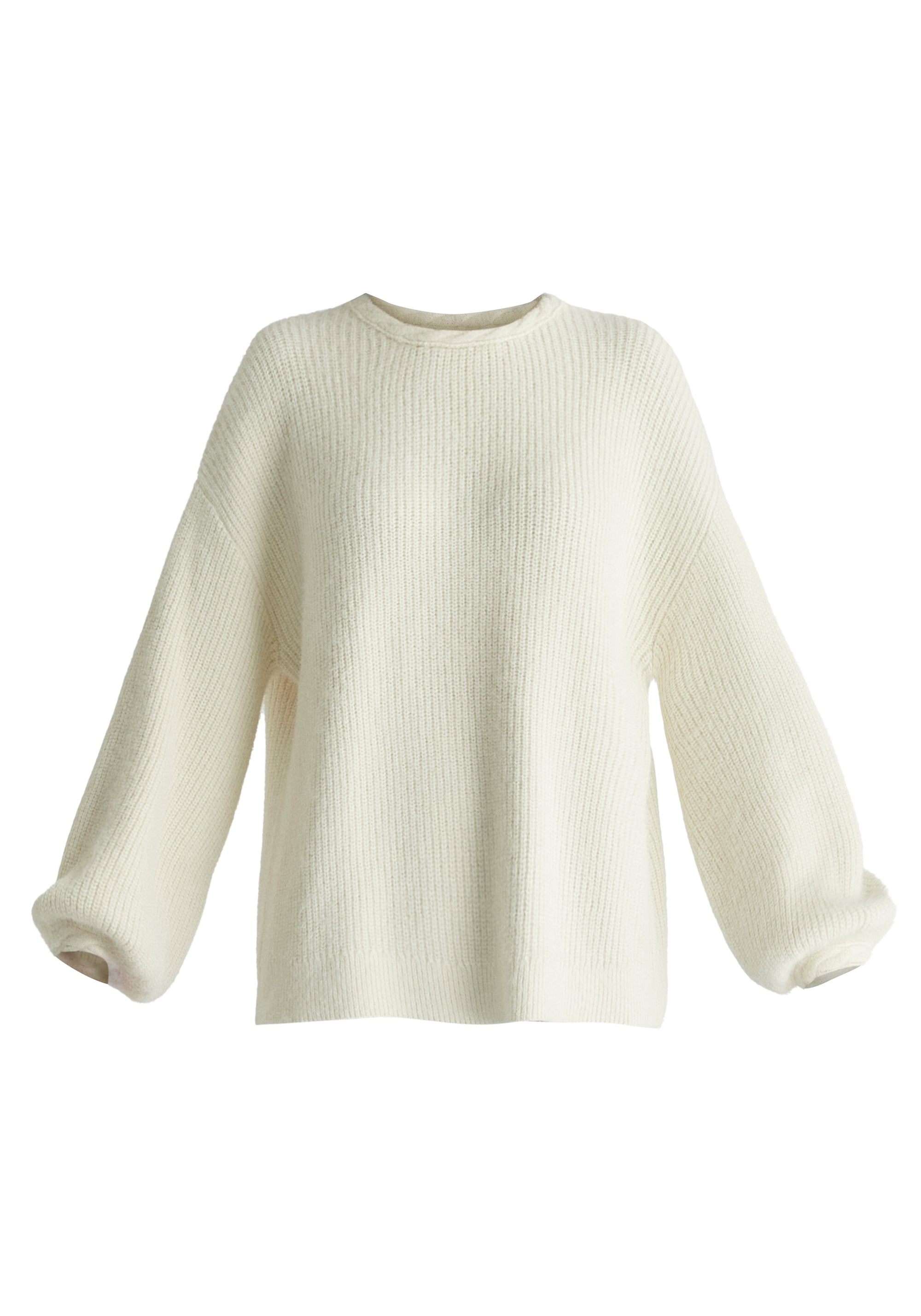 Balloon Sleeves Jumper with Cable Details in White Cutout